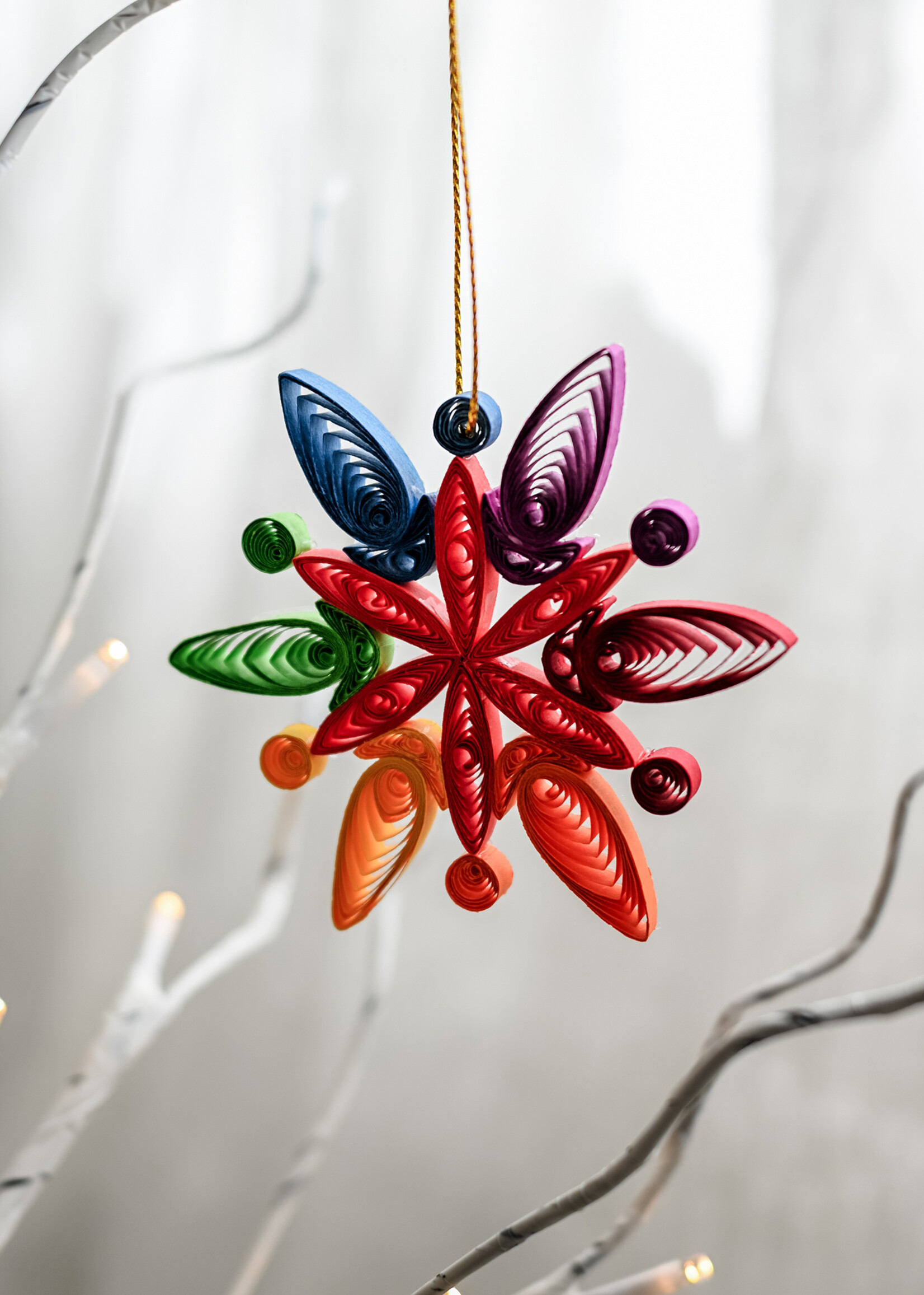 Ten Thousand Villages Quilled Rainbow Snowflake Ornament