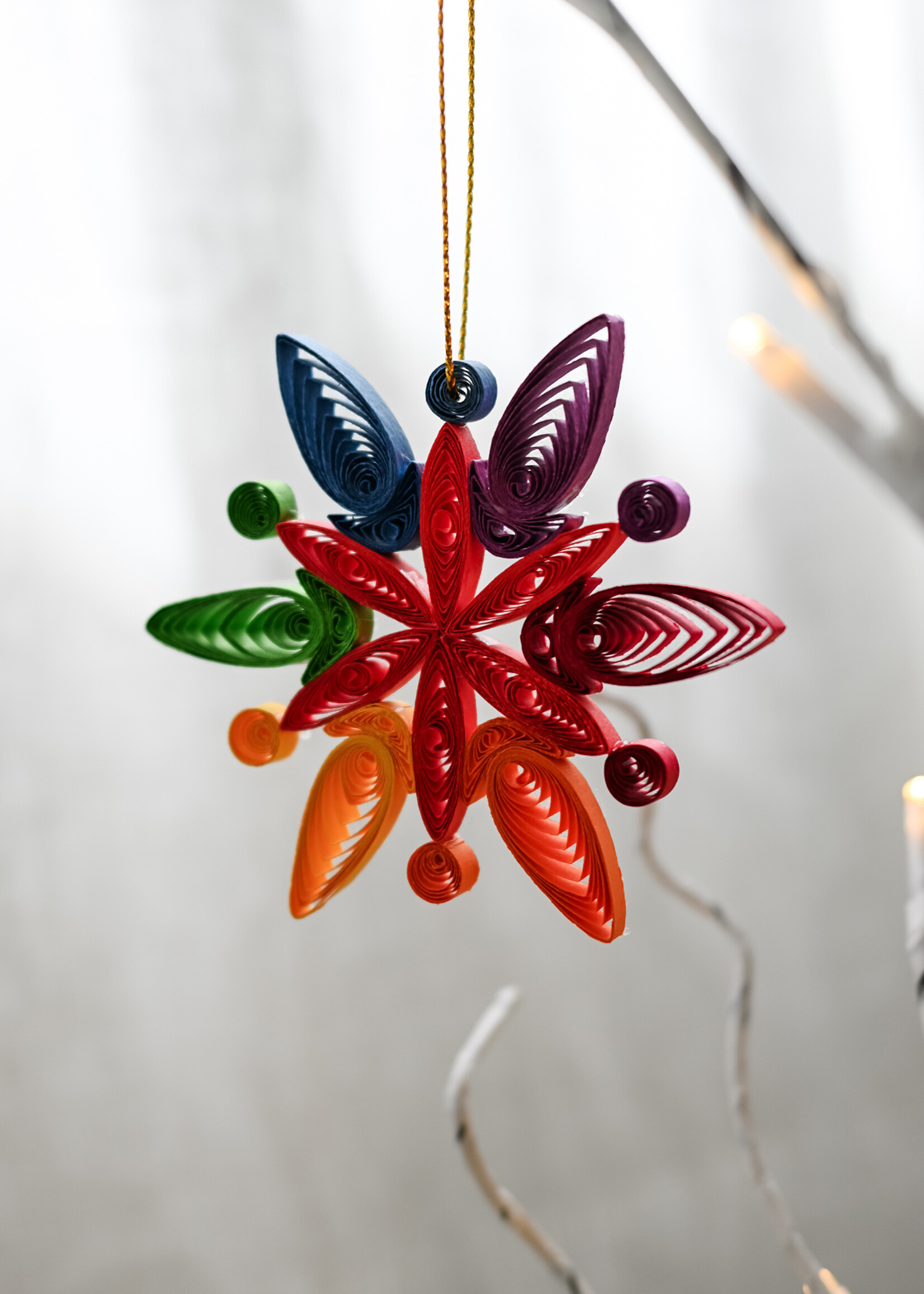 Ten Thousand Villages Quilled Rainbow Snowflake Ornament