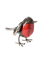 African Modern Small Robin Bird Metal Sculpture