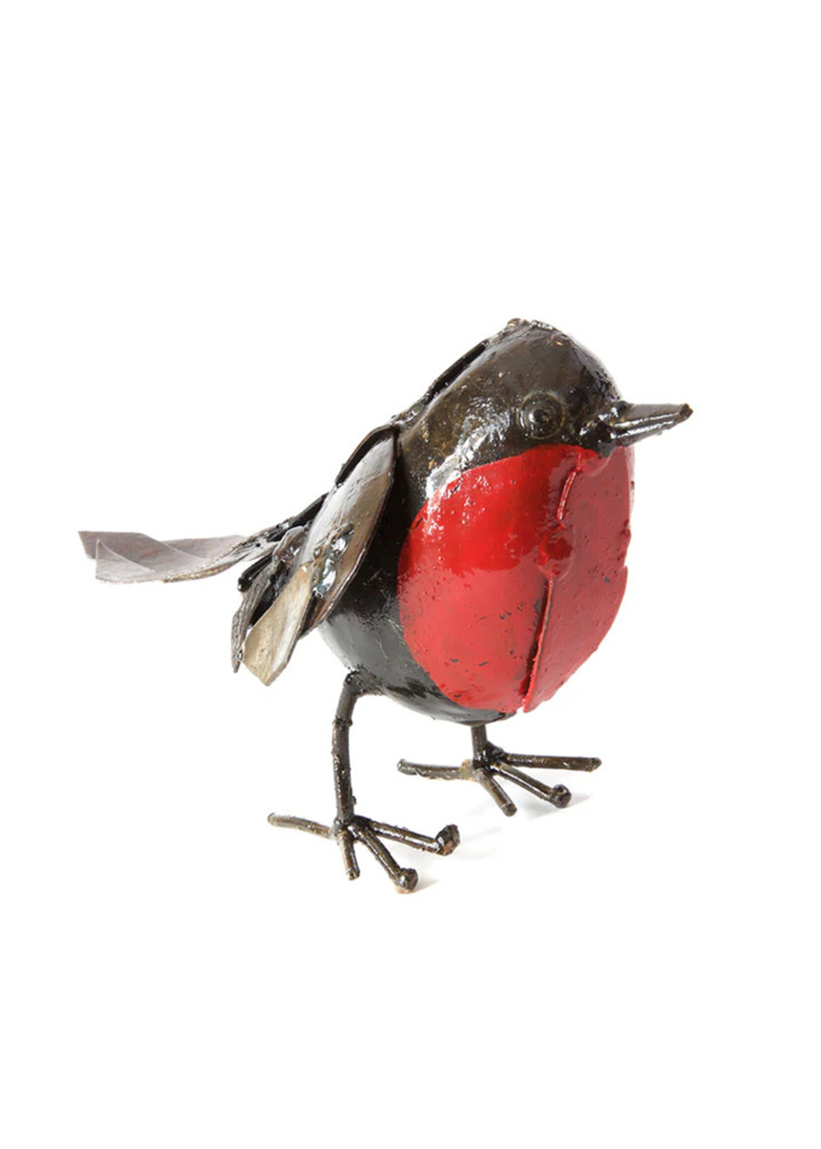 African Modern Small Robin Bird Metal Sculpture