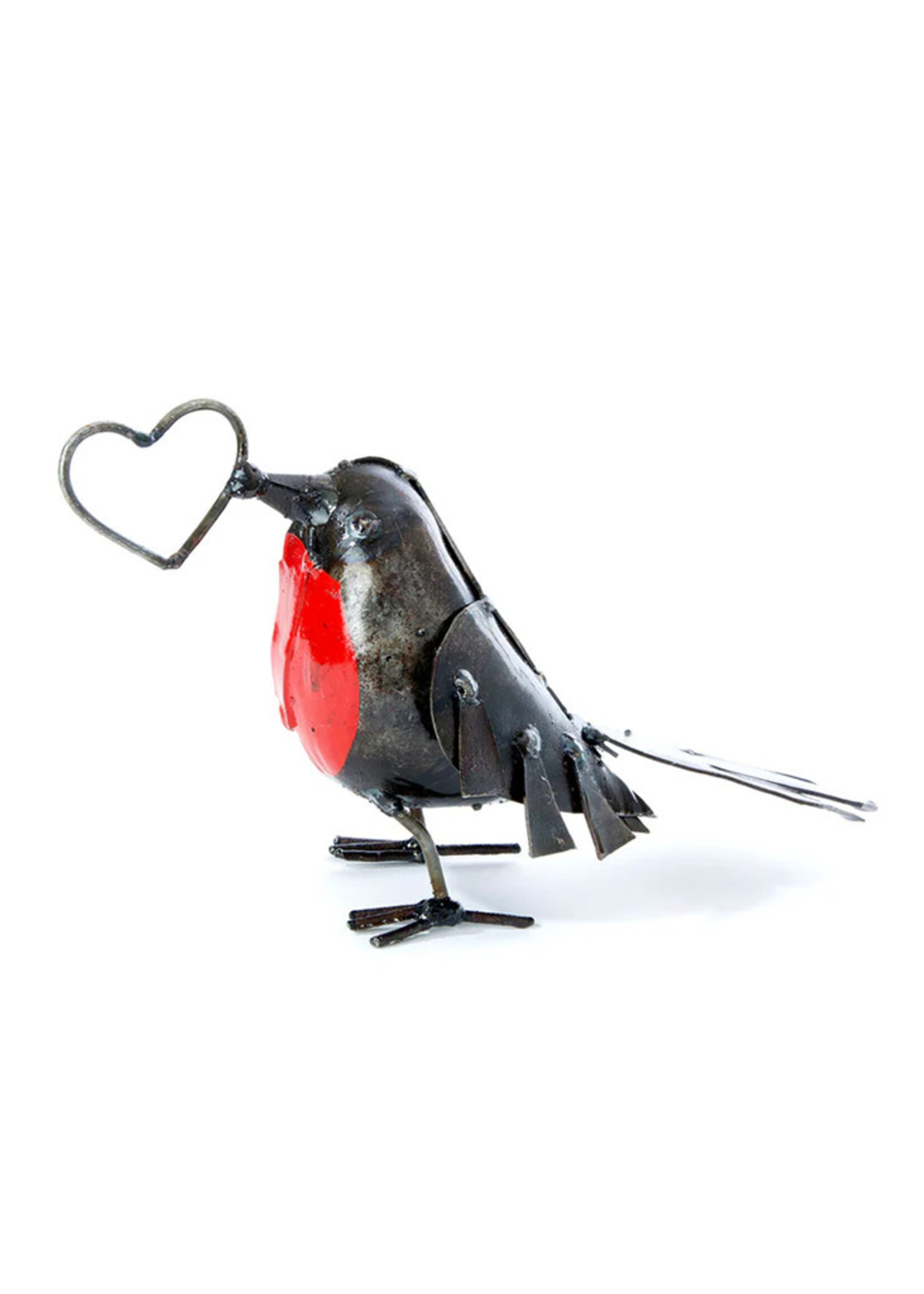 African Modern Open Heart Robin Bird Metal Sculpture