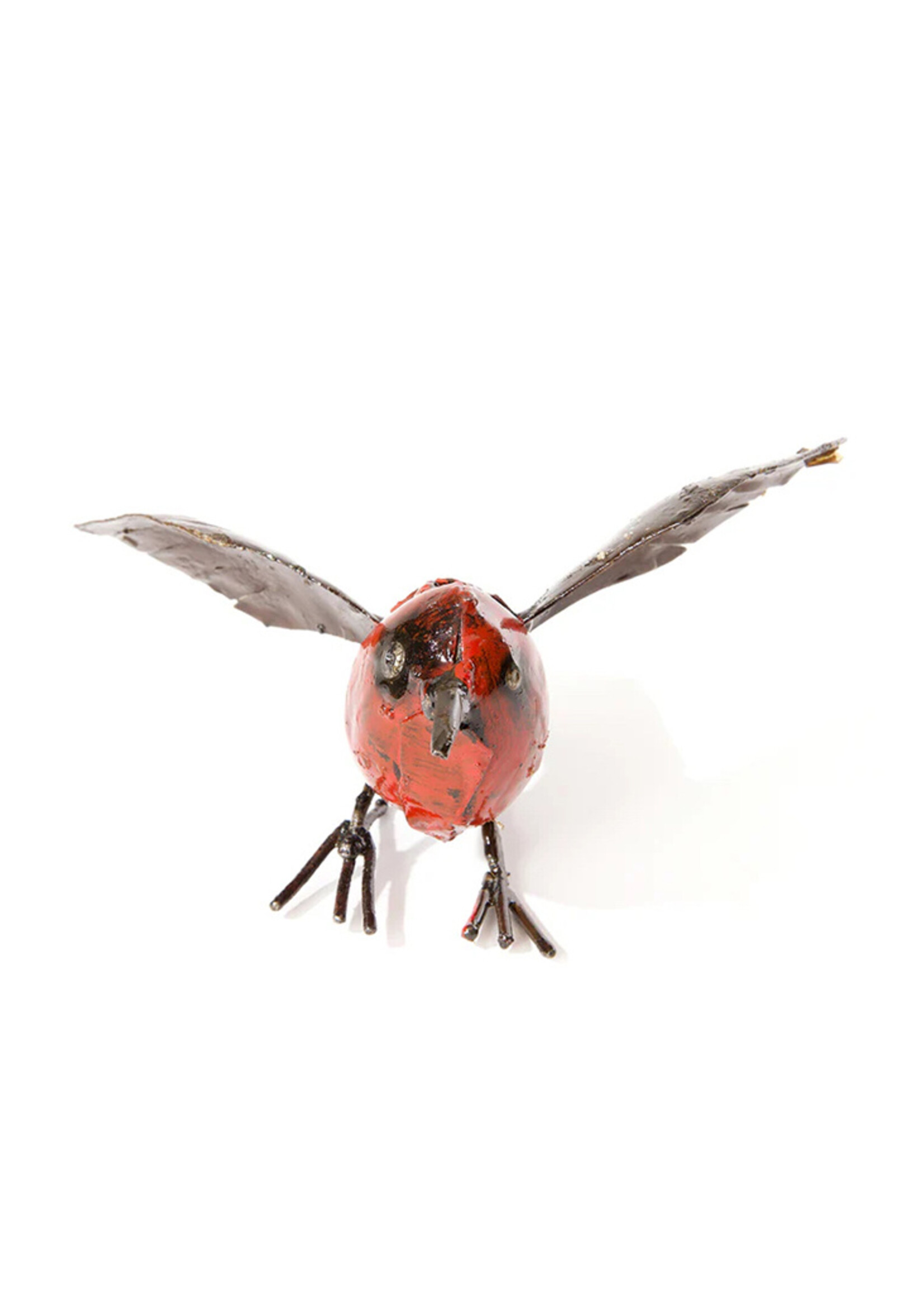 African Modern Red Fluttering Bird Metal Sculpture