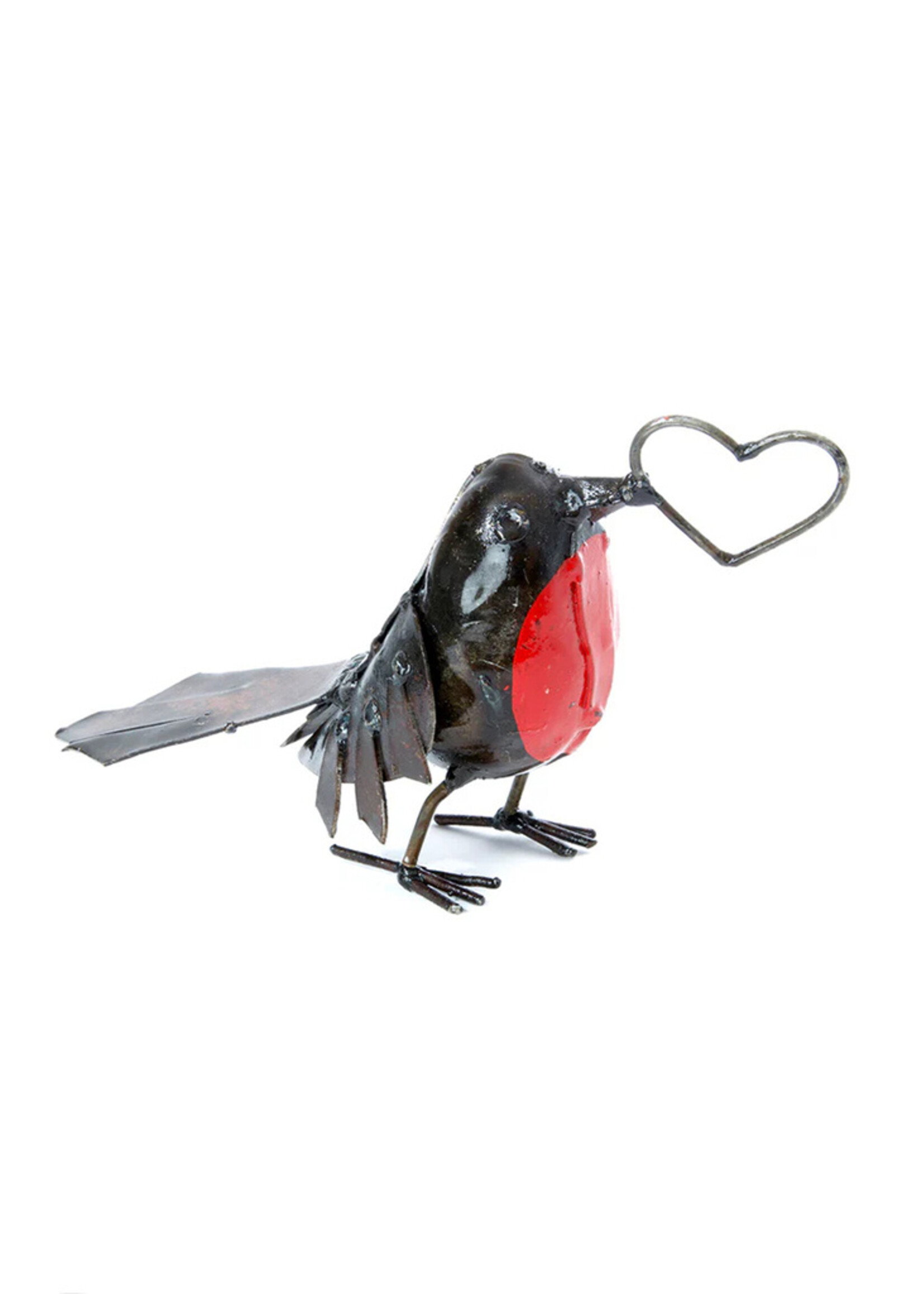African Modern Open Heart Robin Bird Metal Sculpture
