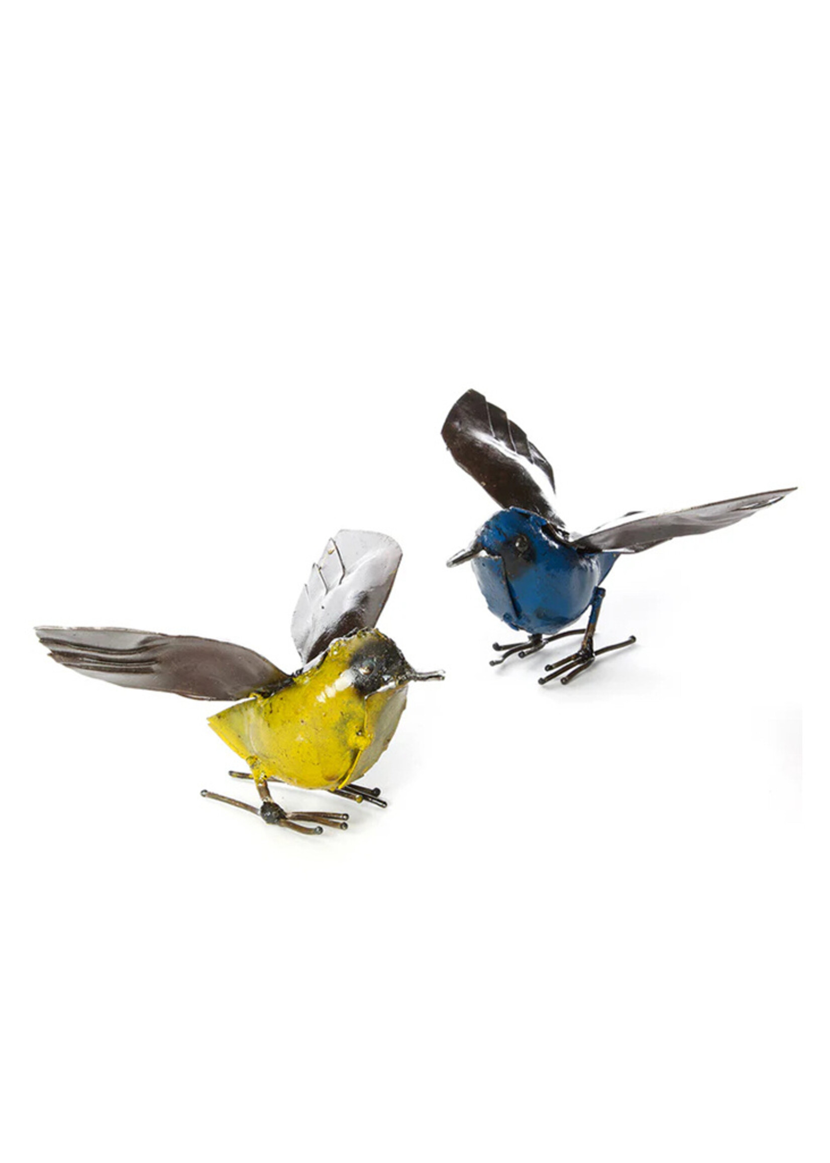 African Modern Blue Fluttering Bird Metal Sculpture