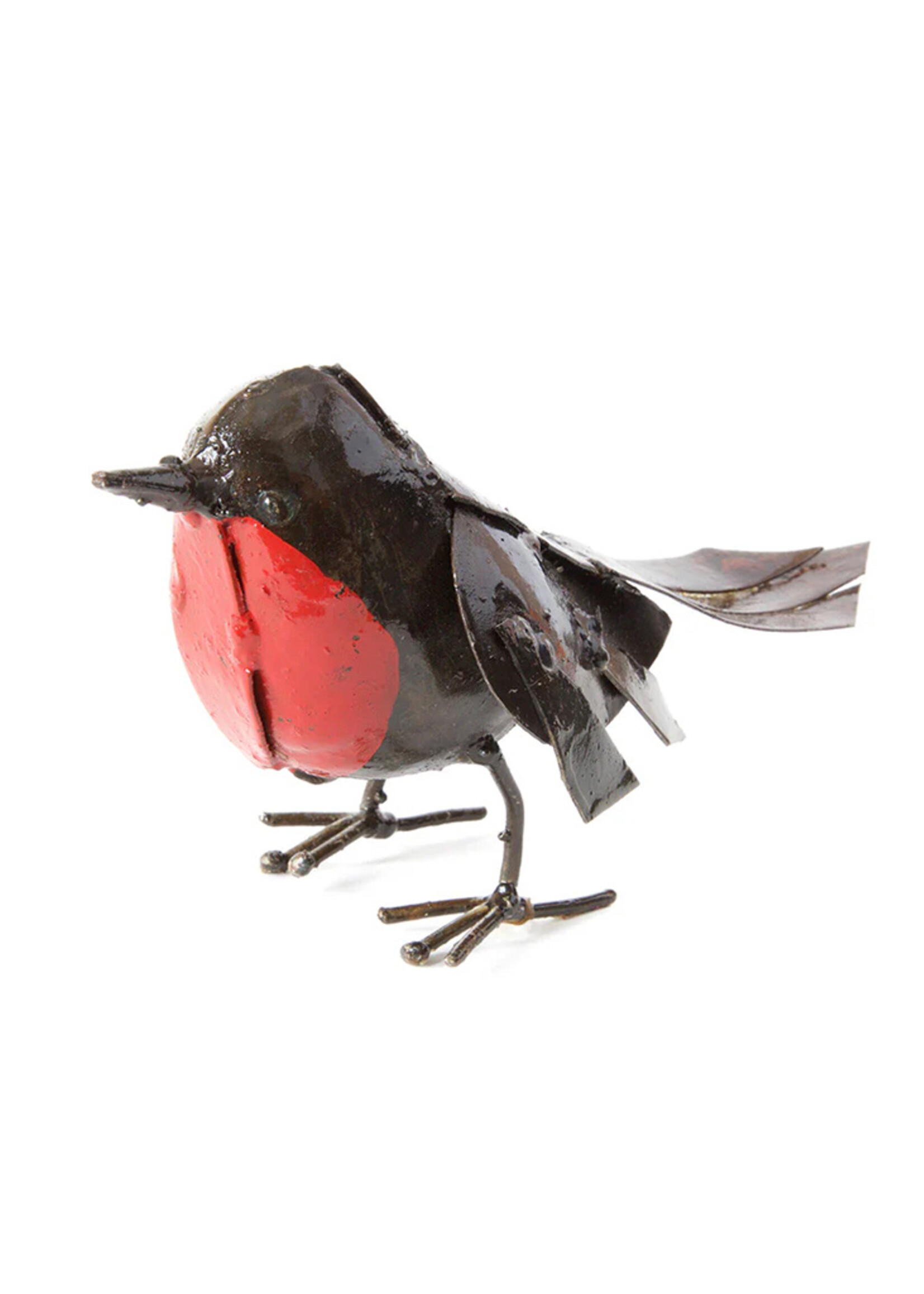 African Modern Small Robin Bird Metal Sculpture