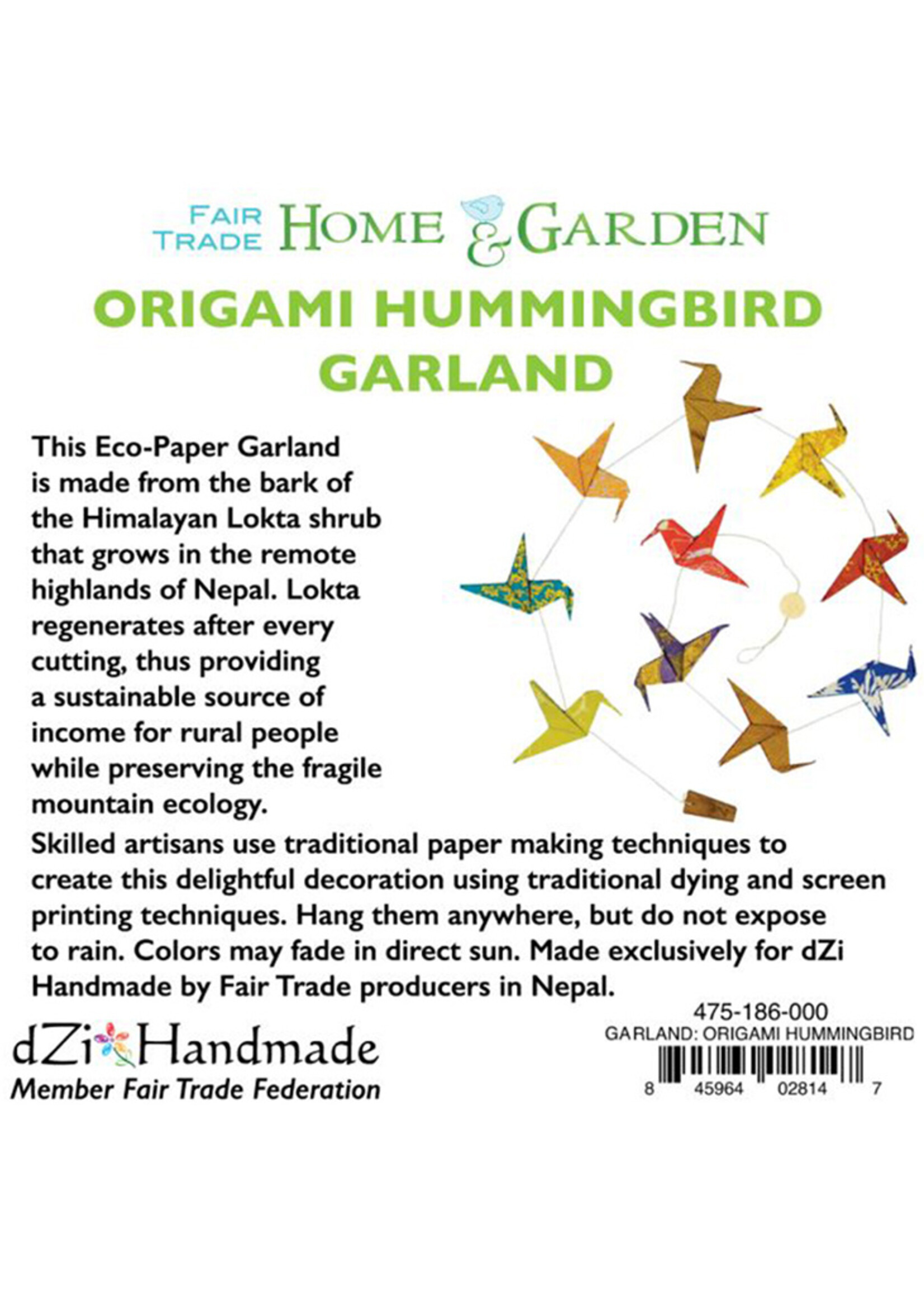 dZi Origami Hummingbird Paper Garland