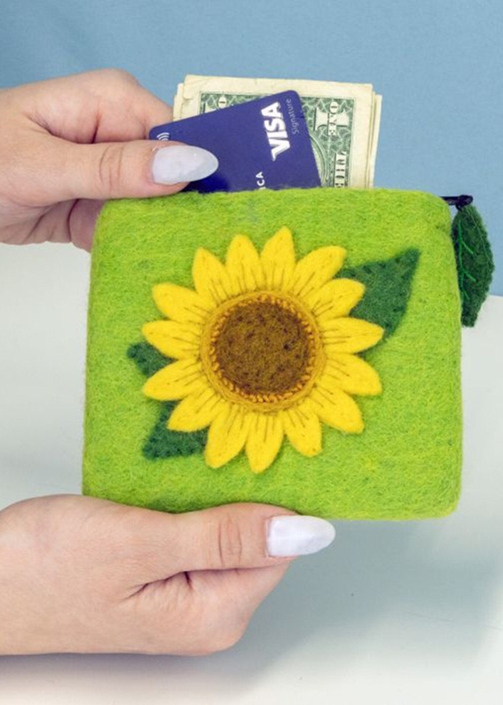 dZi Sunny Sunflower Felt Coin Purse