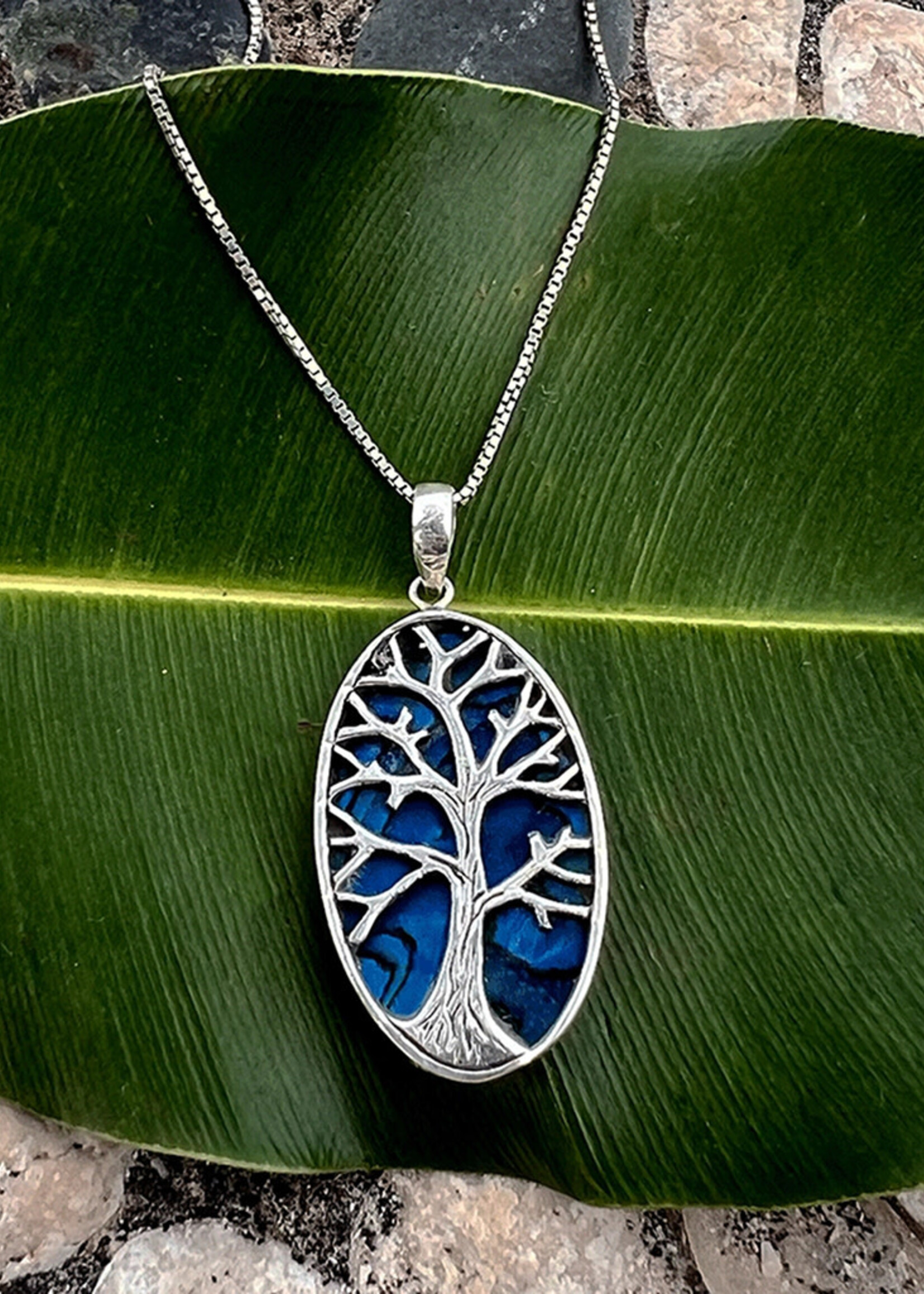 Women's Peace Collection Blue Abalone Tree of Life Necklace