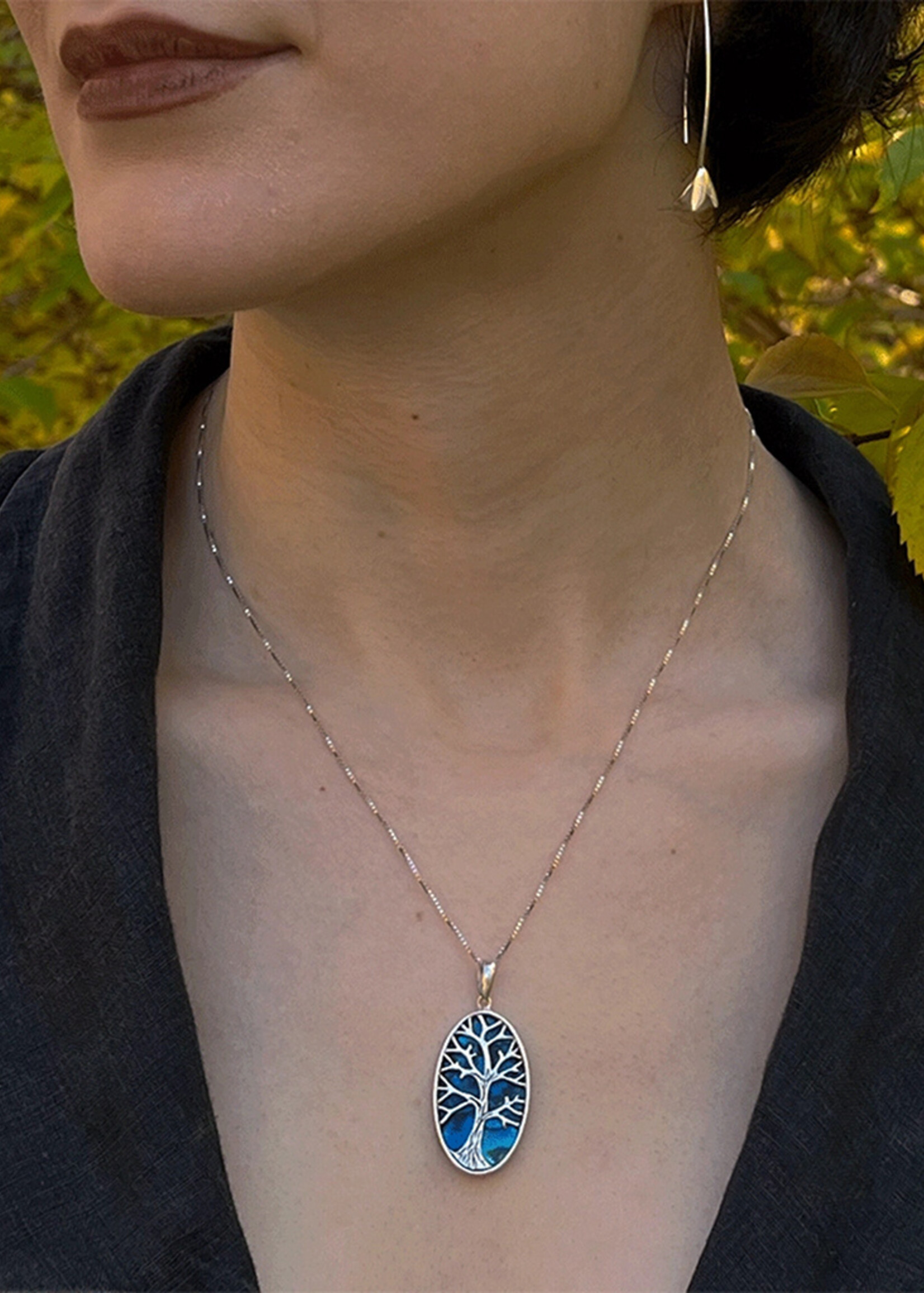Women's Peace Collection Blue Abalone Tree of Life Necklace