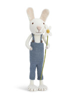 Gry and Sif Large Felt White Bunny with Blue Pants and Flower