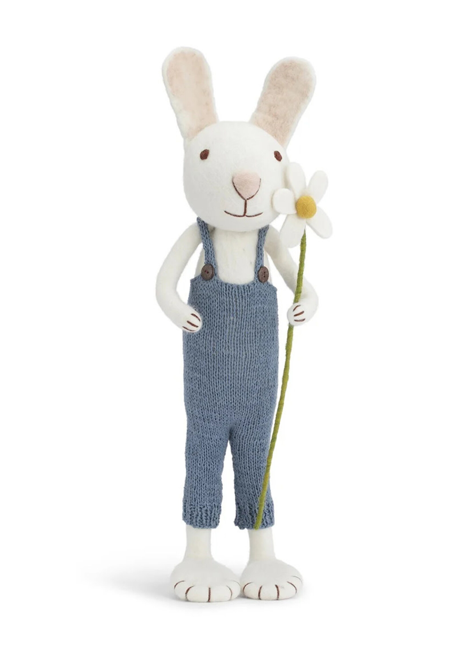 Gry and Sif Large Felt White Bunny with Blue Pants and Flower