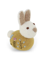 Gry and Sif Felt Sitting Bunny Ornament with Flower Embroidery