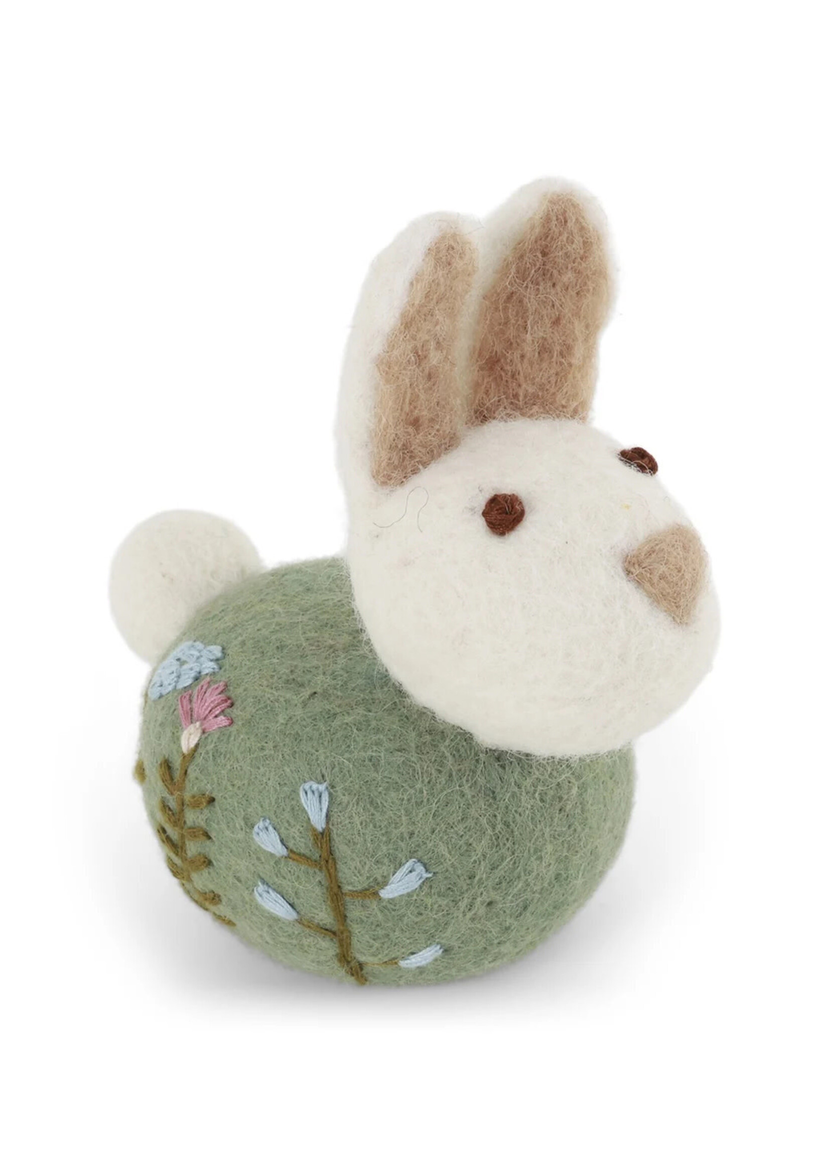 Gry and Sif Felt Ornament Sitting Bunny with Flower Embroidery