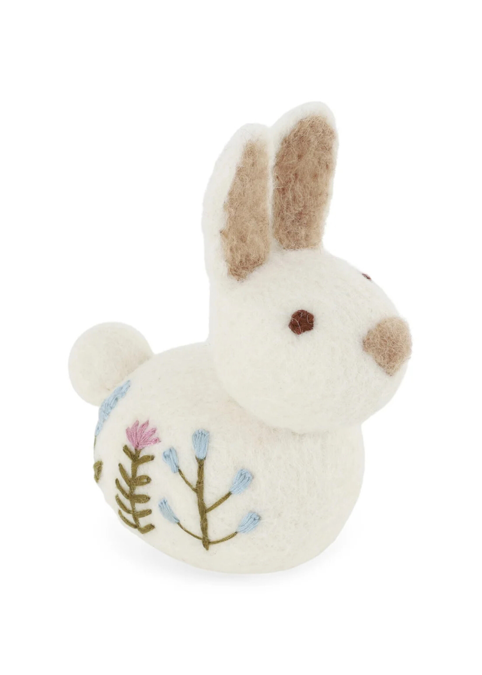 Gry and Sif Felt Ornament Sitting Bunny with Flower Embroidery