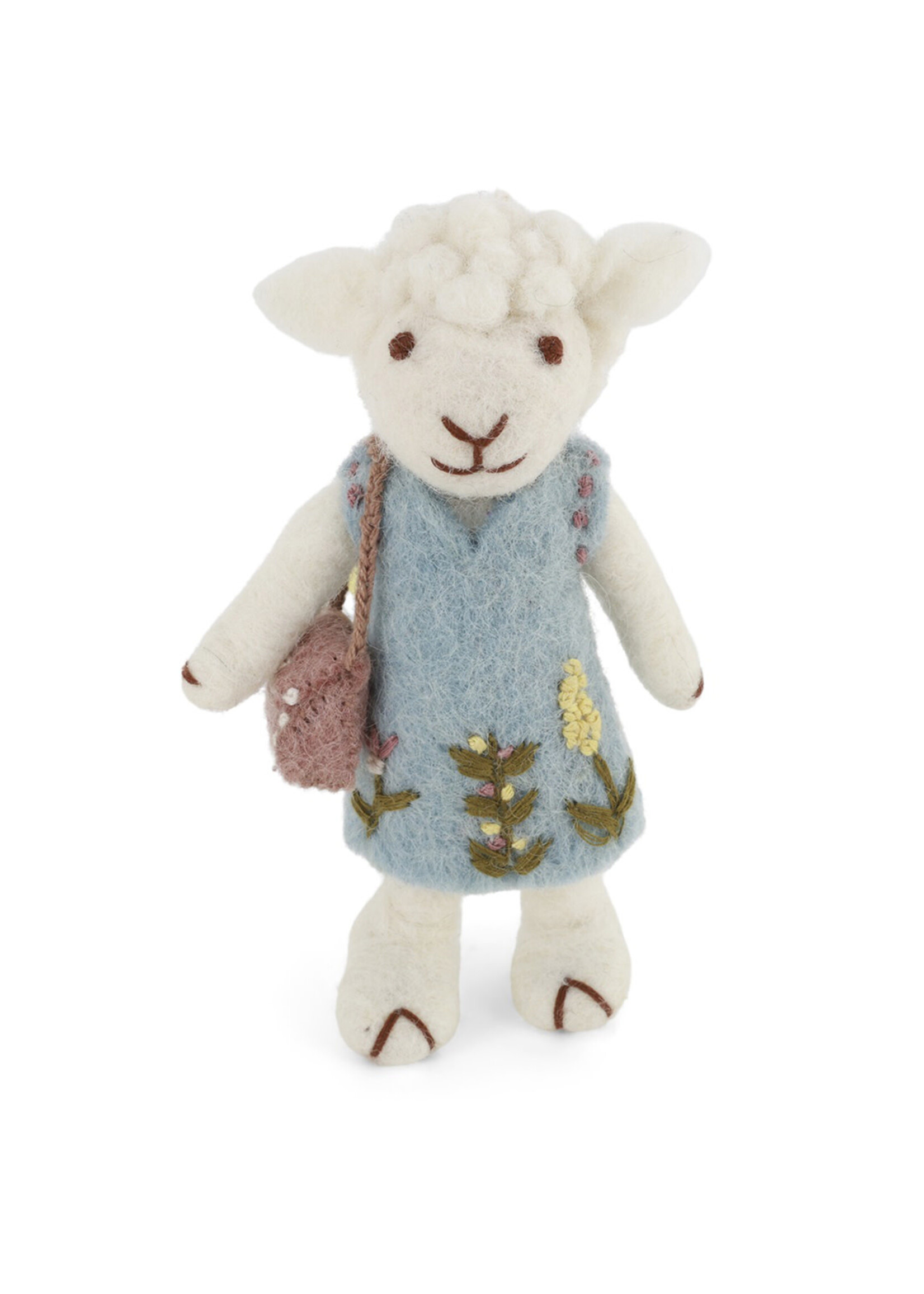Gry and Sif Felt White Sheep Ornament -Light Blue Dress and Purse