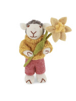 Gry and Sif Felt Grey Sheep Ornament - Dusty Red Pants and Flower