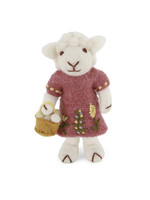 Gry and Sif Felt White Sheep Ornament - Dusty Red Dress and Basket