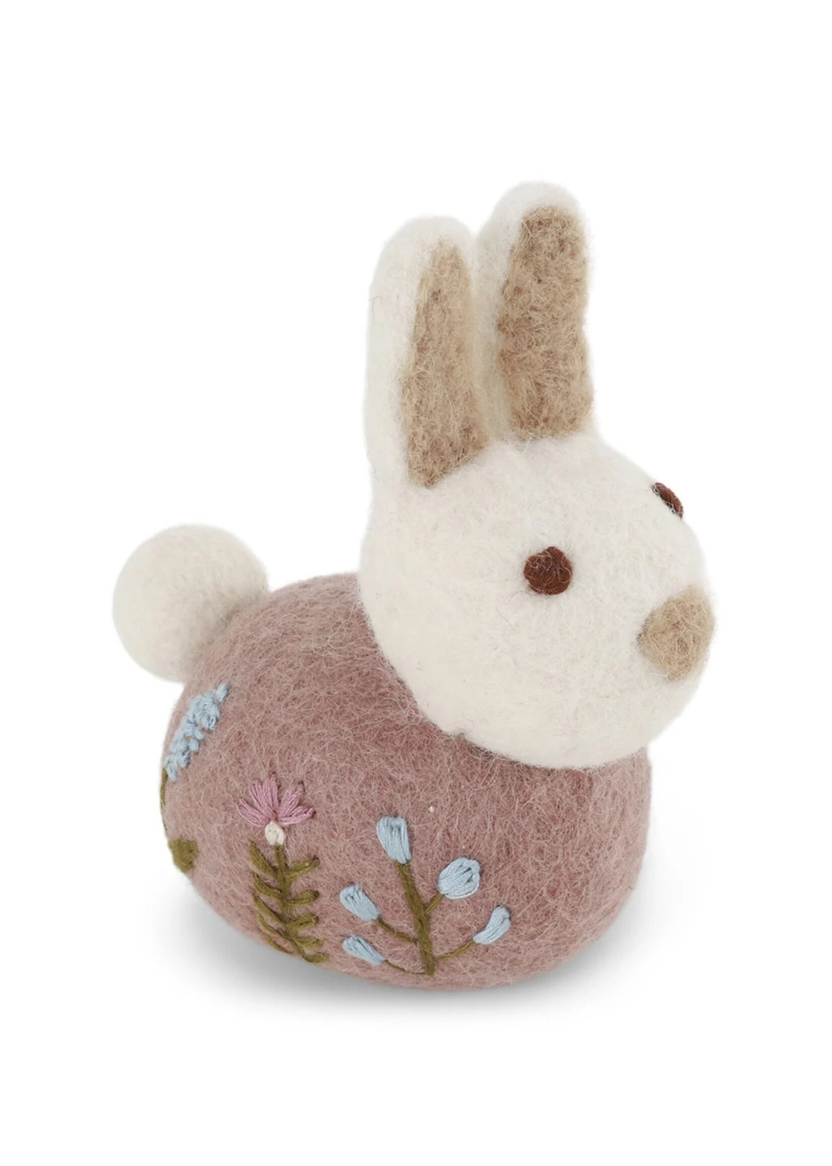 Gry and Sif Felt Ornament Sitting Bunny with Flower Embroidery