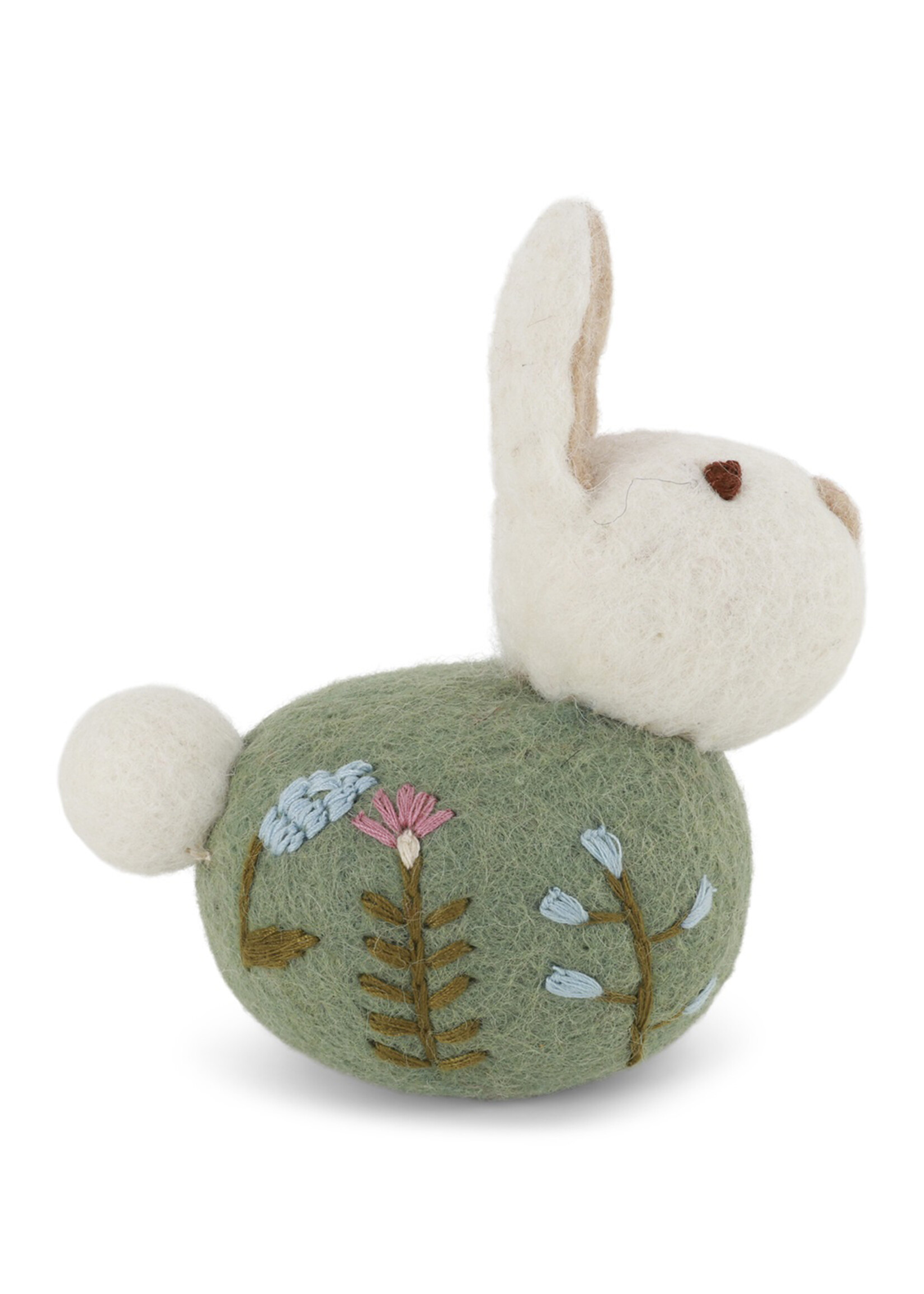 Gry and Sif Felt Ornament Sitting Bunny with Flower Embroidery