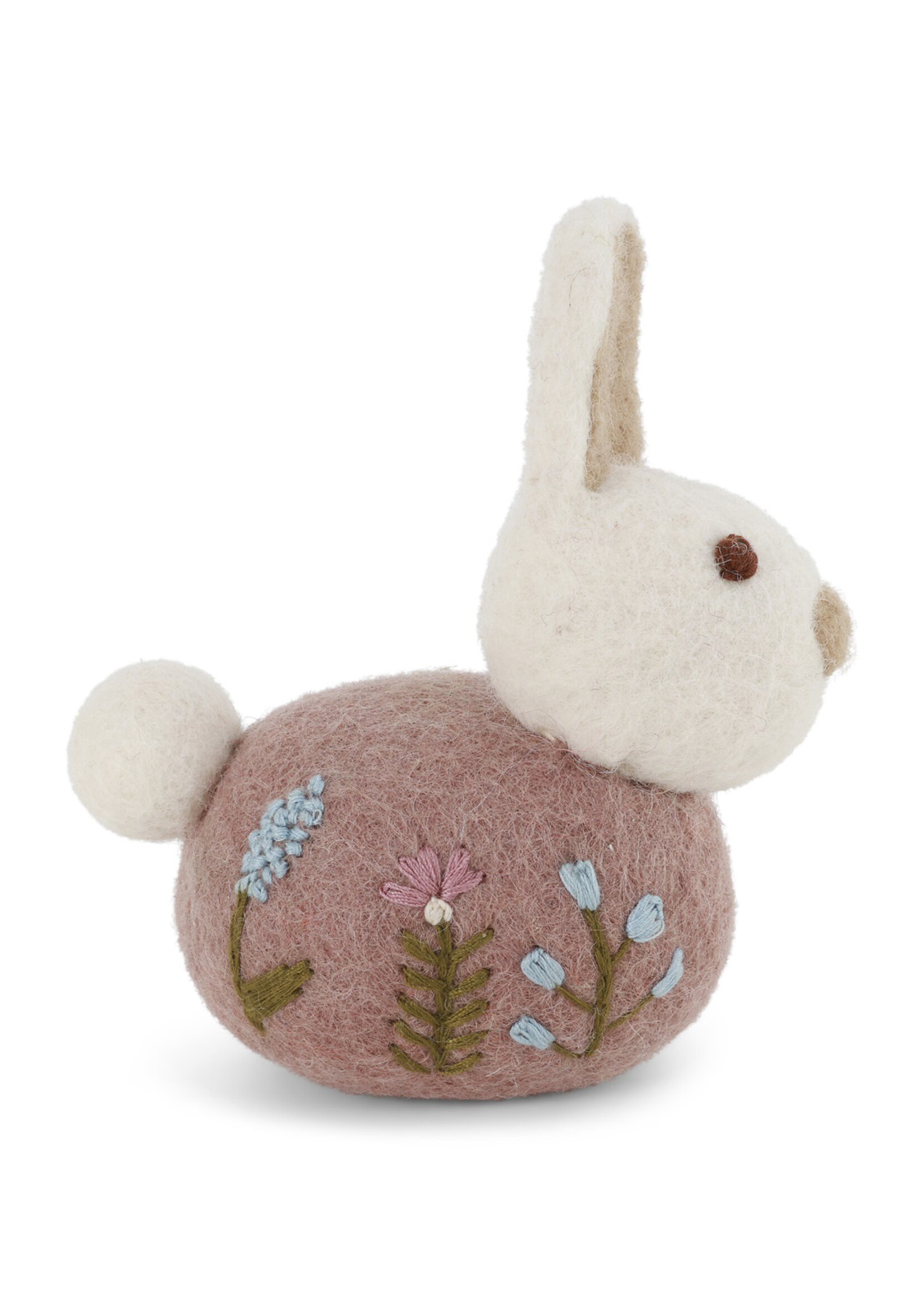Gry and Sif Felt Ornament Sitting Bunny with Flower Embroidery