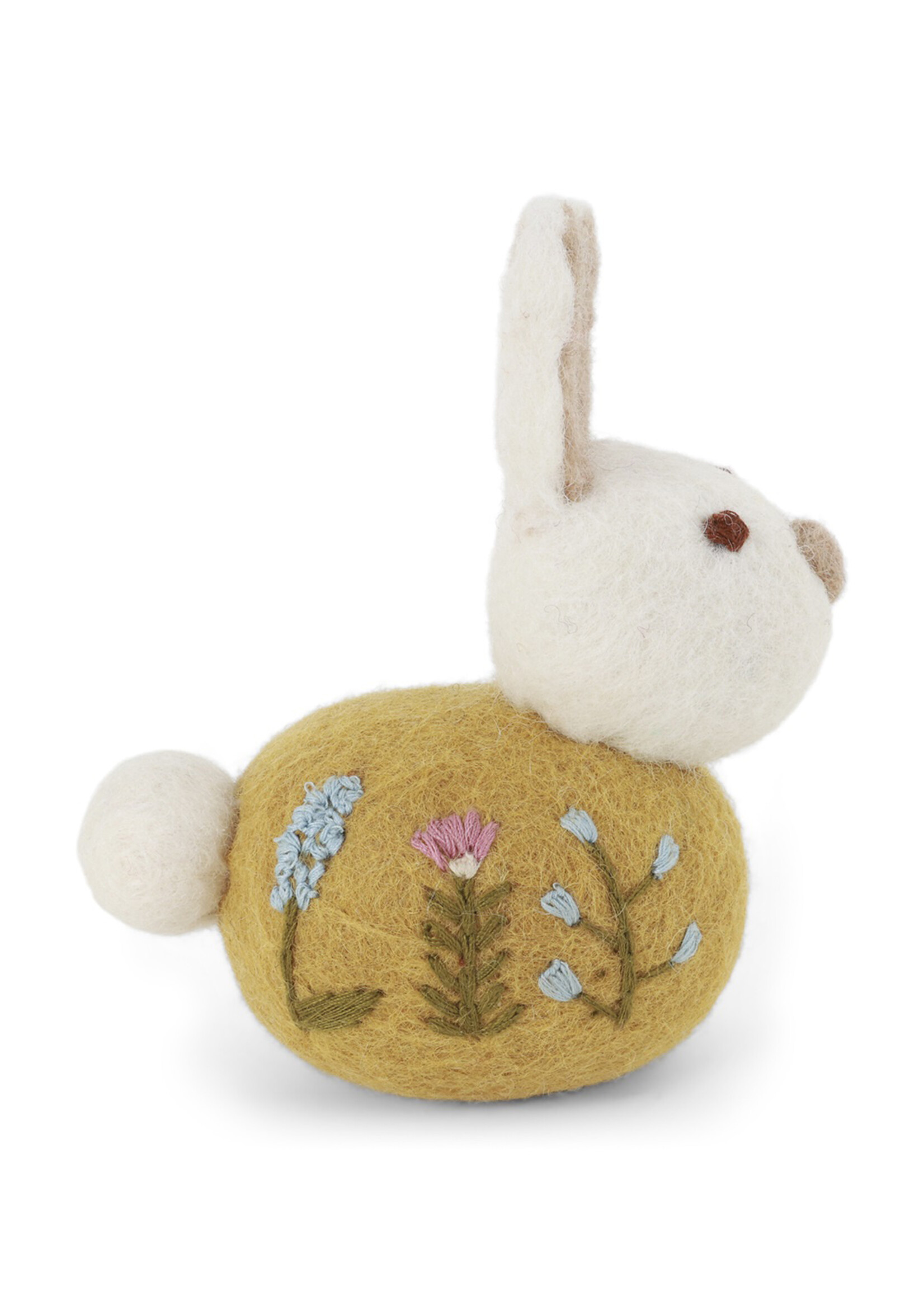 Gry and Sif Felt Ornament Sitting Bunny with Flower Embroidery