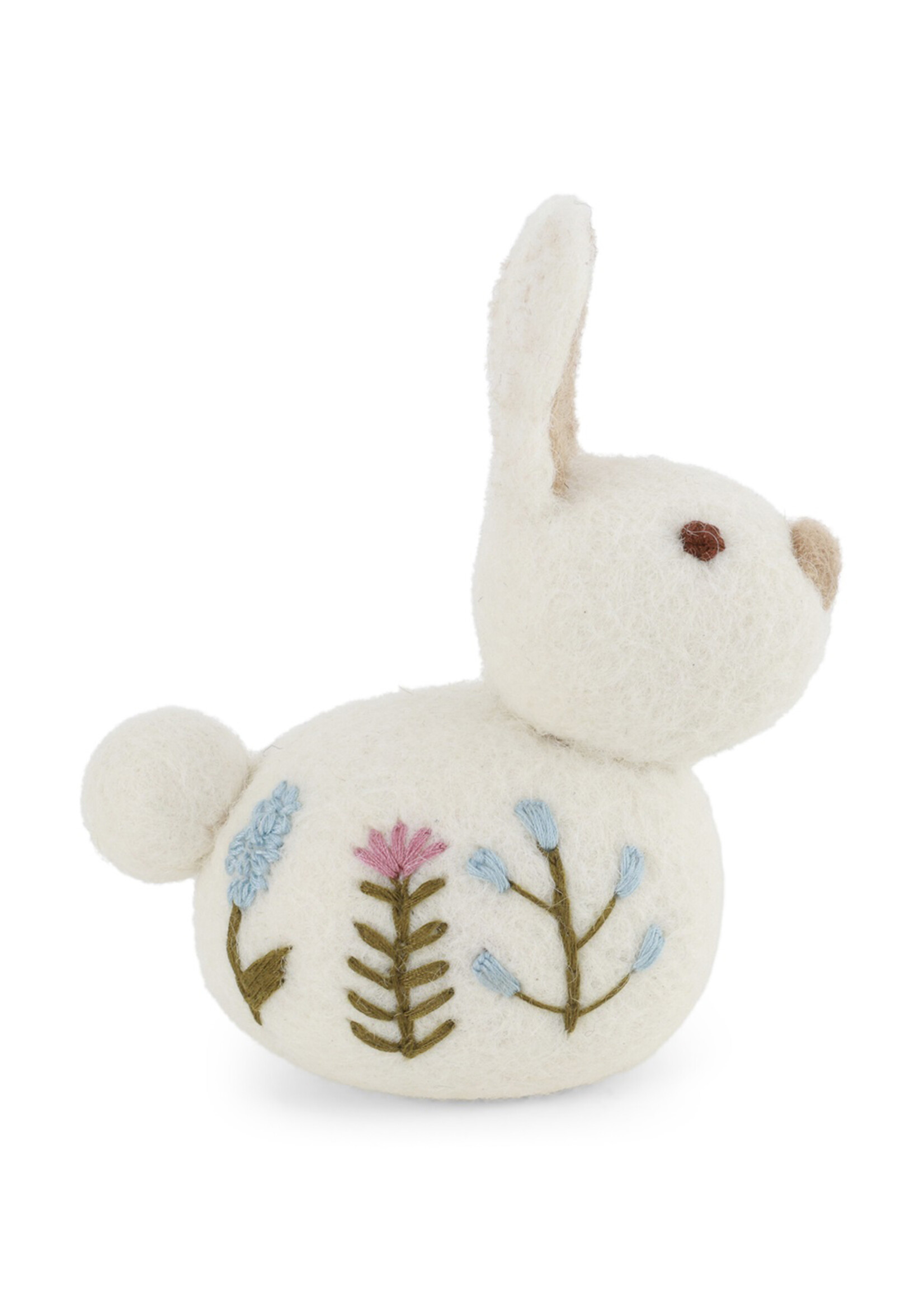 Gry and Sif Felt Ornament Sitting Bunny with Flower Embroidery