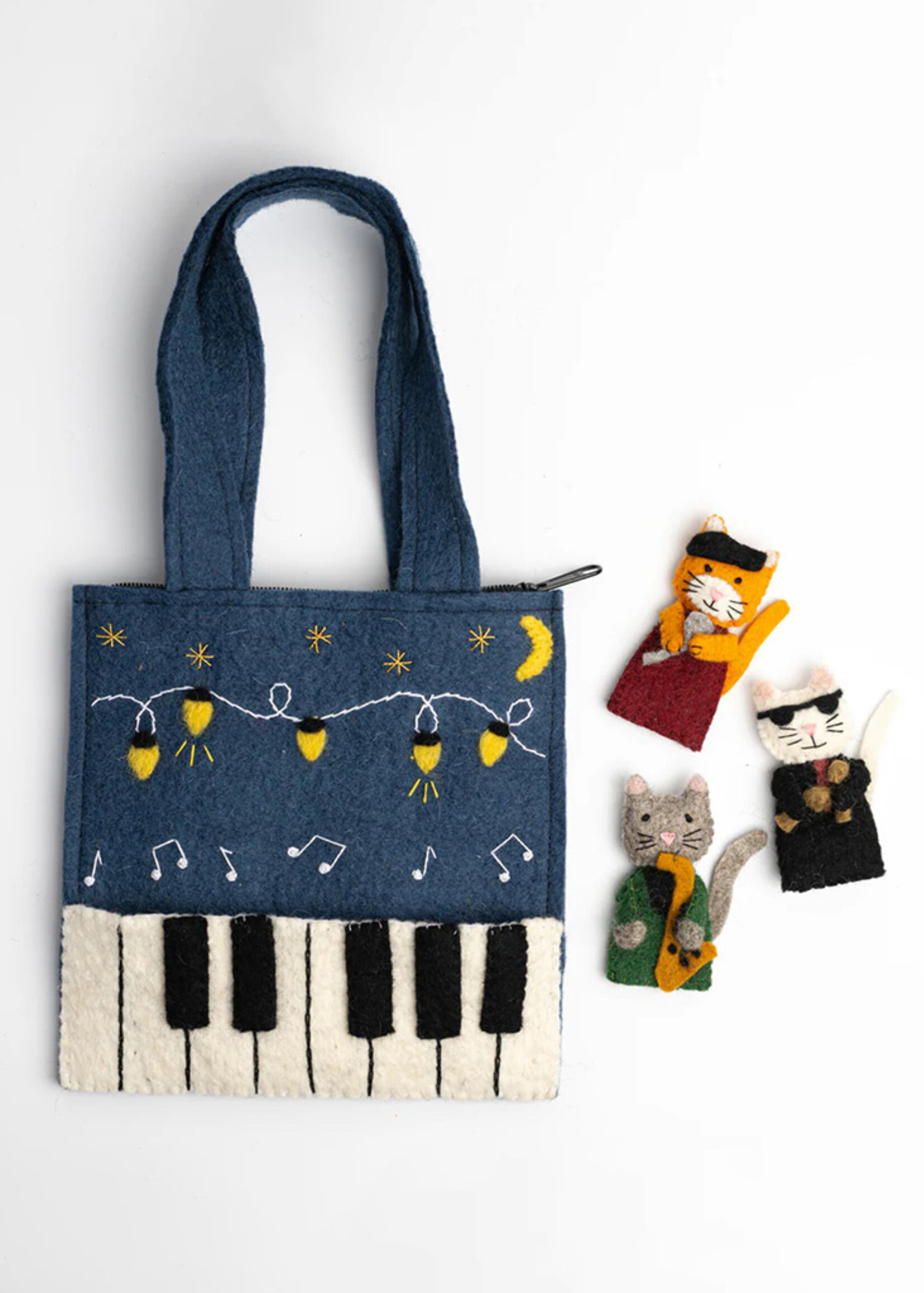 Global Goods Partners Jazz Cat Felt Puppet Bag