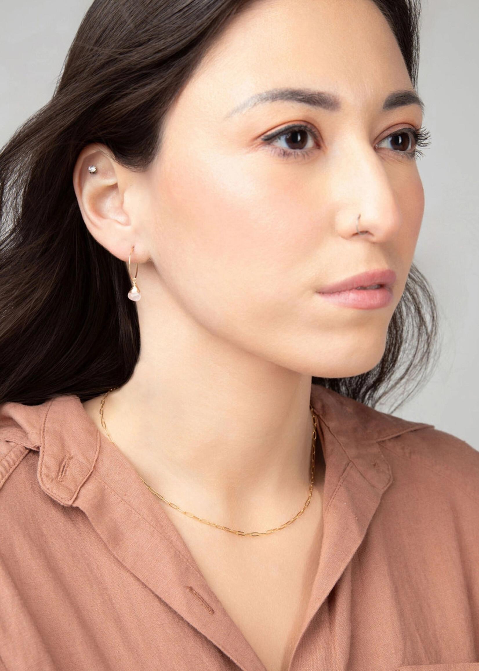 Forai Rose Quartz Charm Mini Hoops Earrings