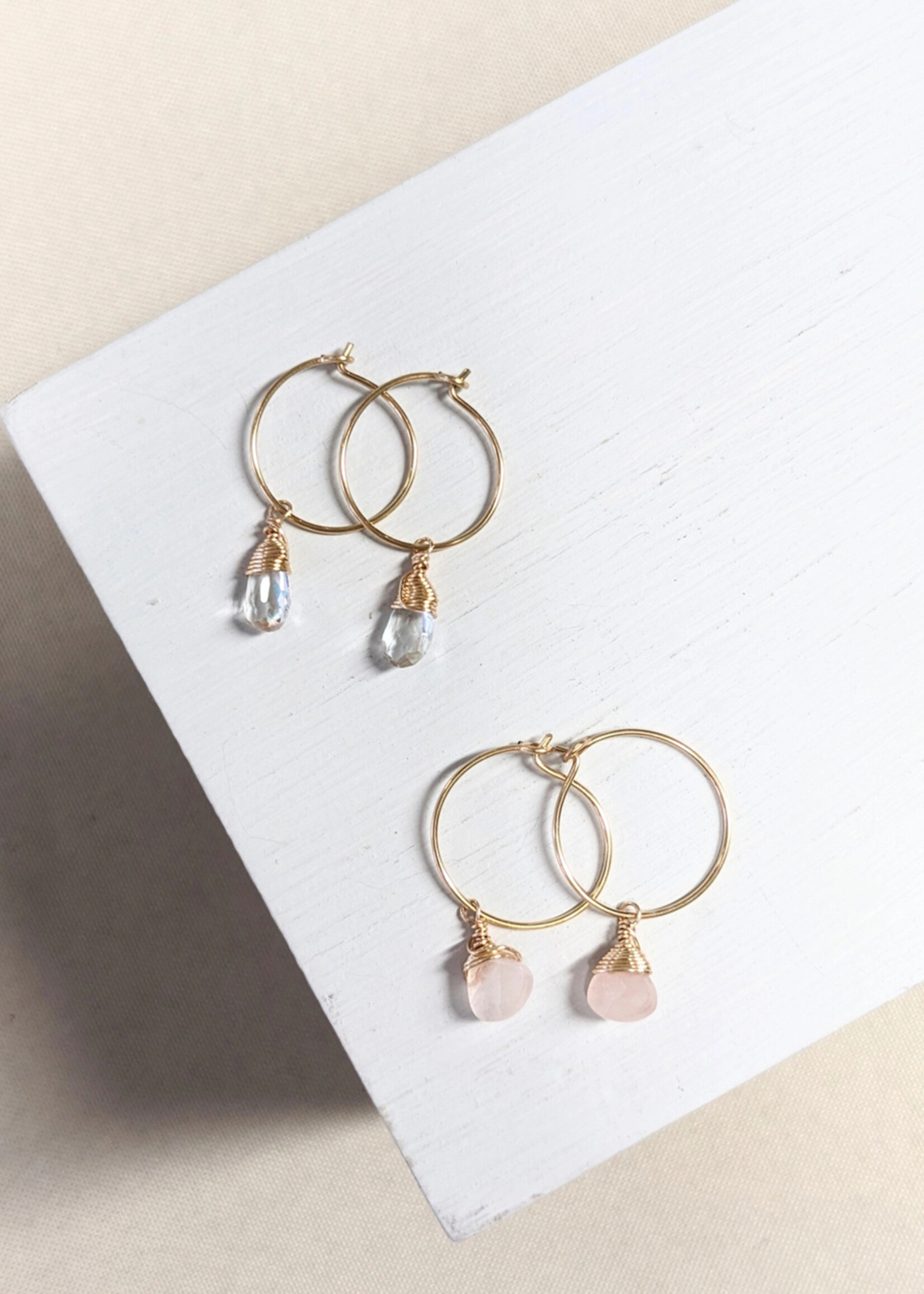 Forai Rose Quartz Charm Mini Hoops Earrings