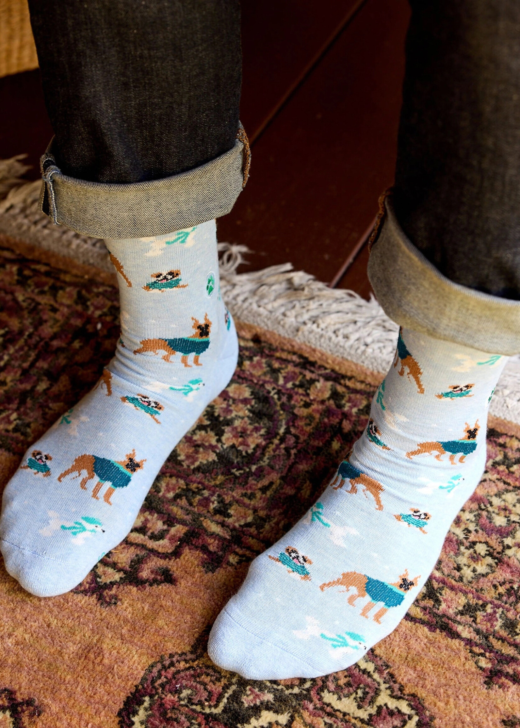 Conscious Step Women's Winter Dog Socks - Light Blue
