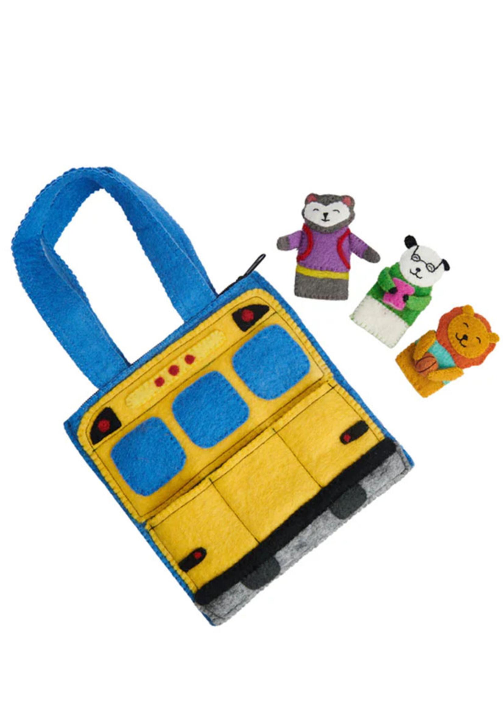 Global Goods Partners School Bus Felt Puppet Bag