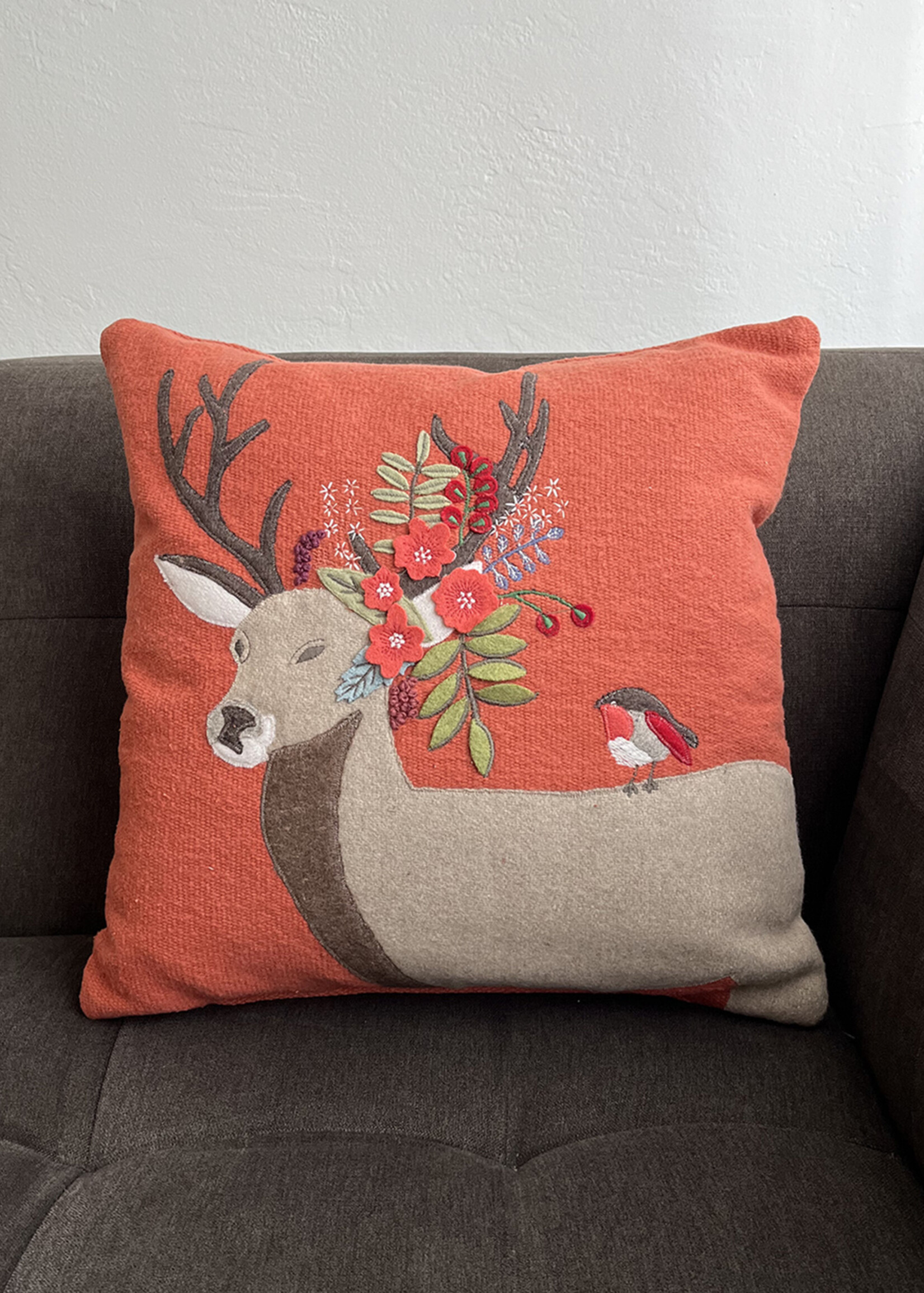 Natural Habitat 16" Reindeer and Robin Throw Pillow