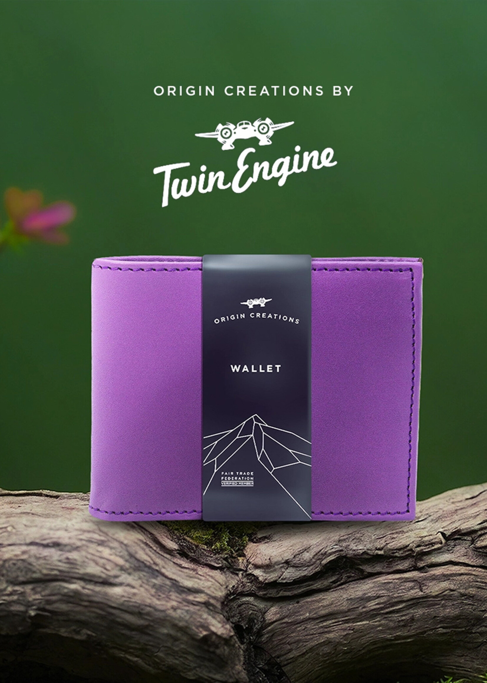 Twin Engine Leather Bi-Fold Wallet - Purple