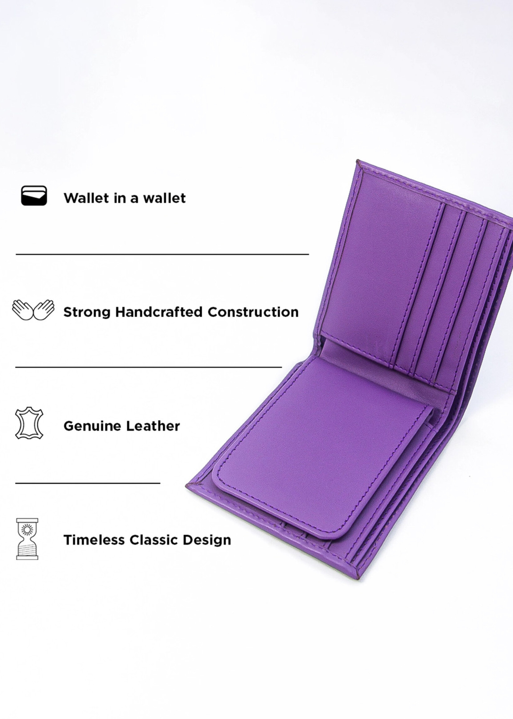 Twin Engine Leather Bi-Fold Wallet - Purple