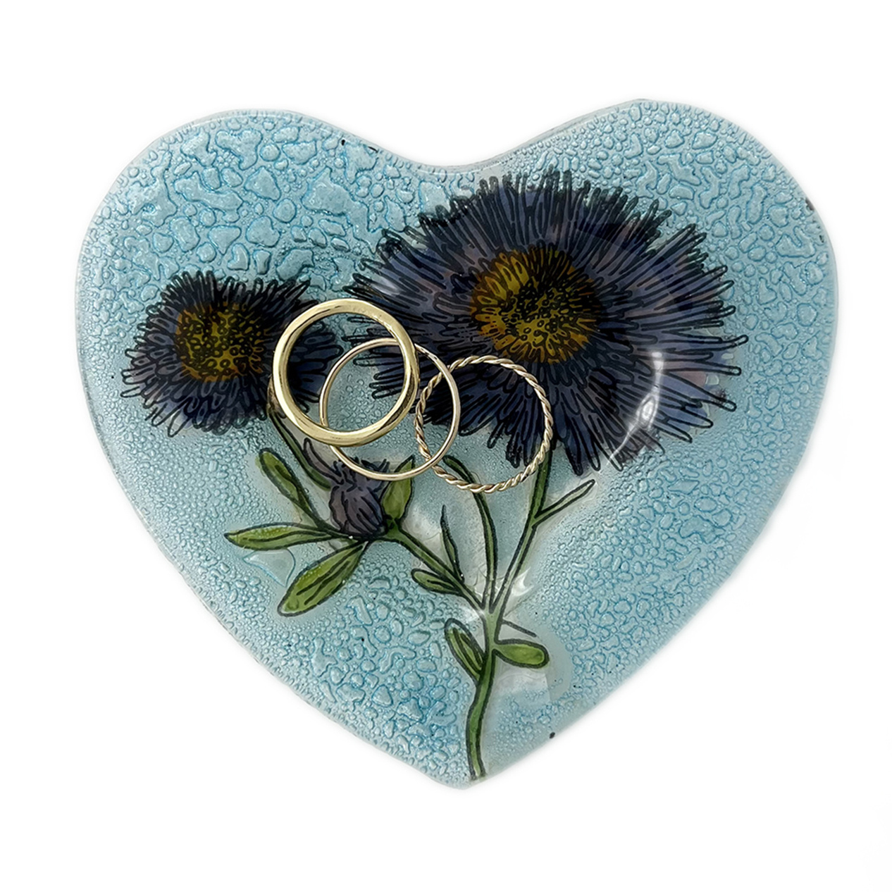 Glass Heart Flower Ring Dish