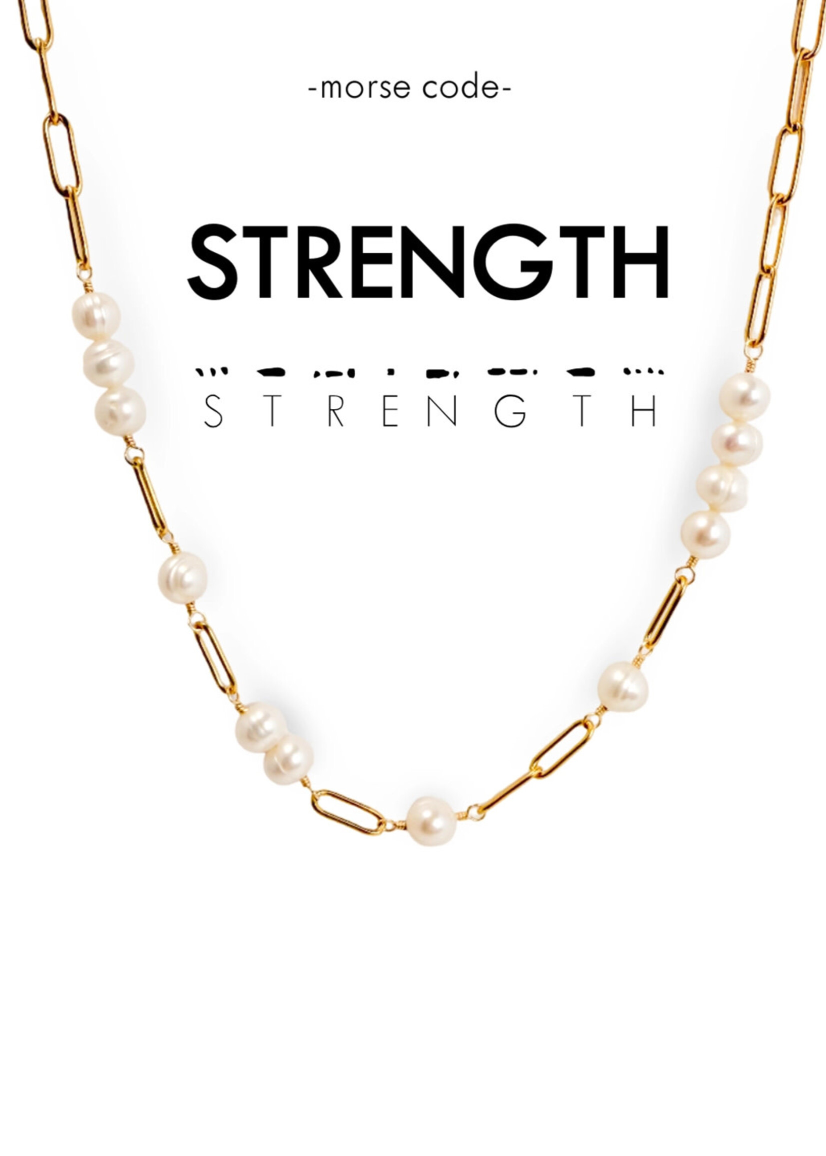 Ethic Goods Morse Code Pearl & Paperclip STRENGTH Necklace - 18K gold plated