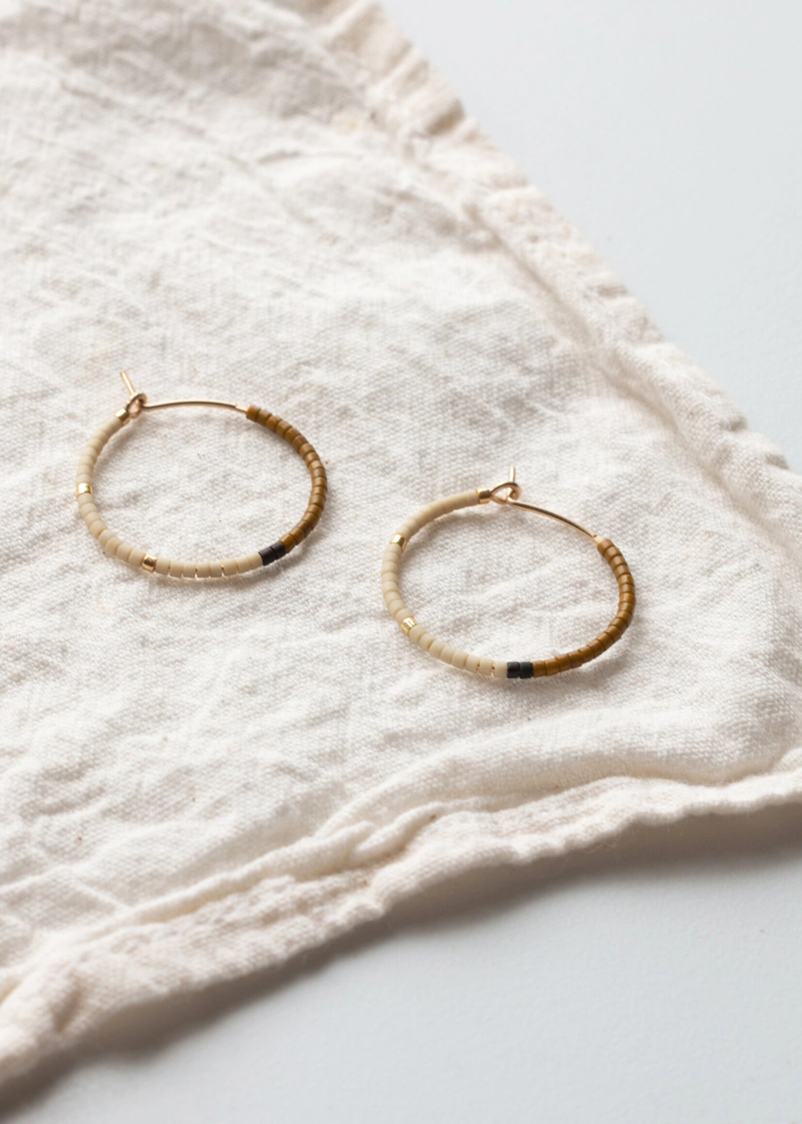 YEWO Small Olive Mala Hoop Earrings