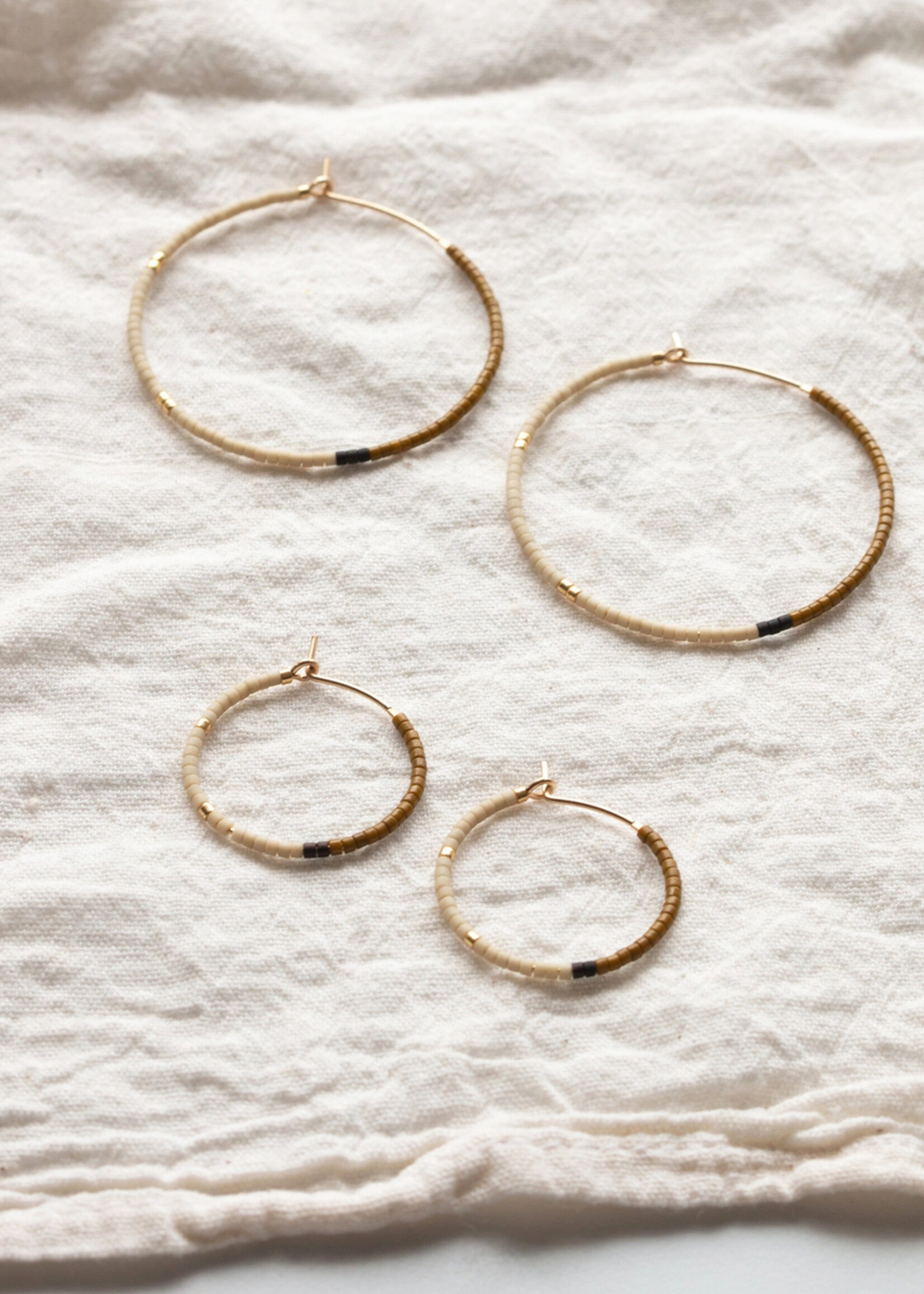 YEWO Small Olive Mala Hoop Earrings