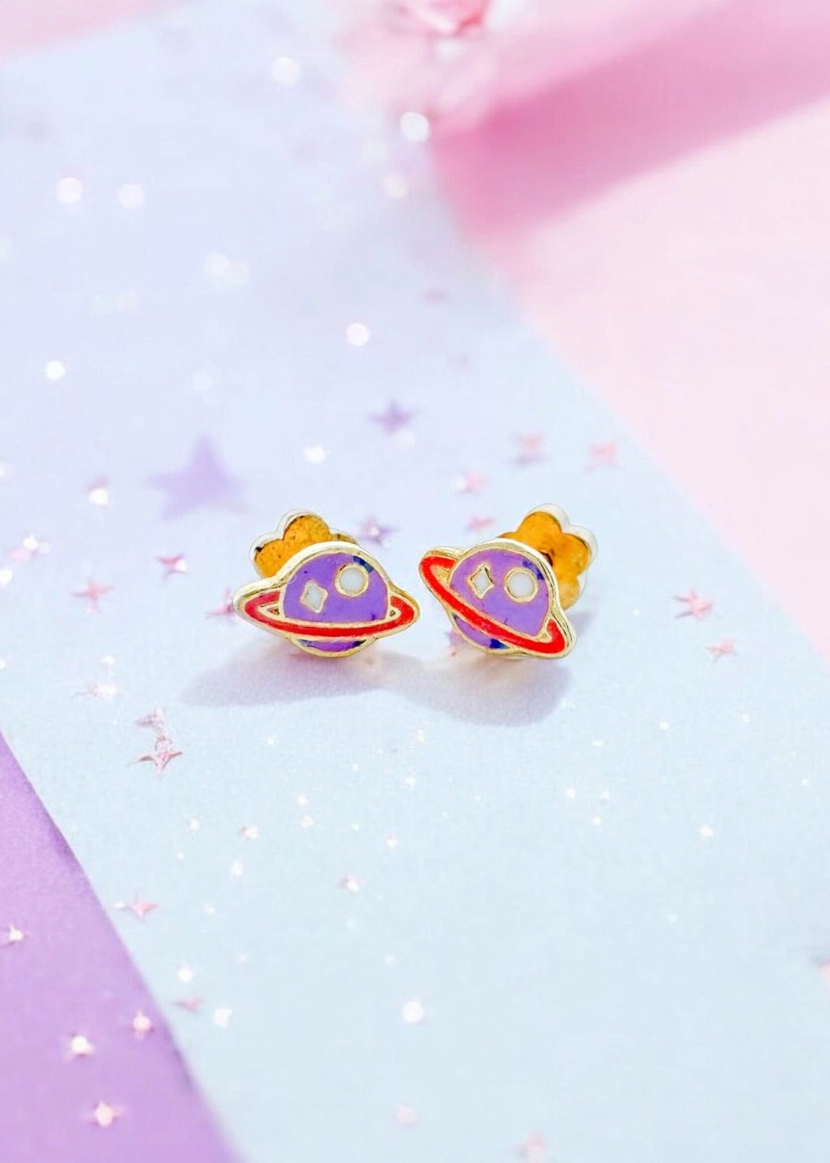 Ethic Goods Tiny Saturn Studs Earrings - 14K gold plated