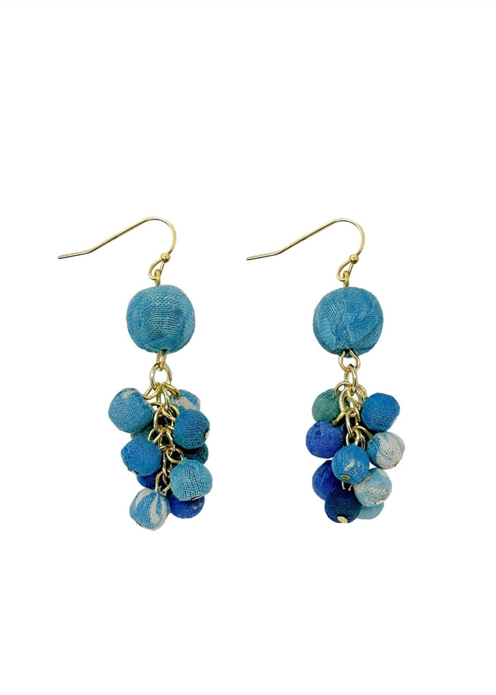 WorldFinds Kantha Azure Dangle Cluster Earrings