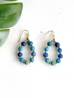WorldFinds Kantha Azure Beaded Teardrop Earrings