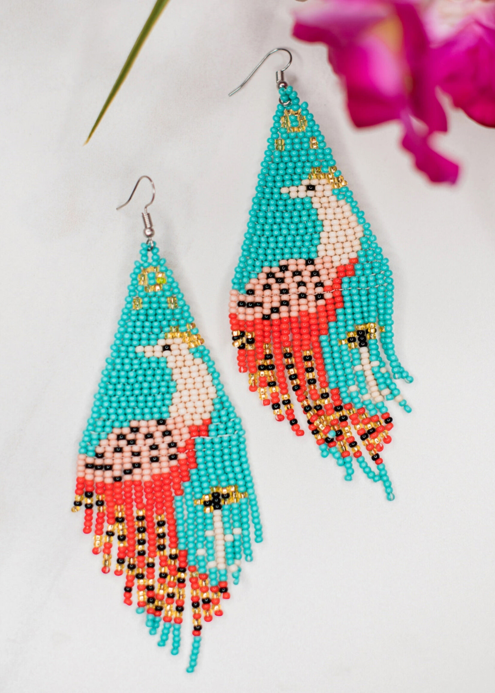 Lucia's Imports Beaded Fringe Peacock Earrings