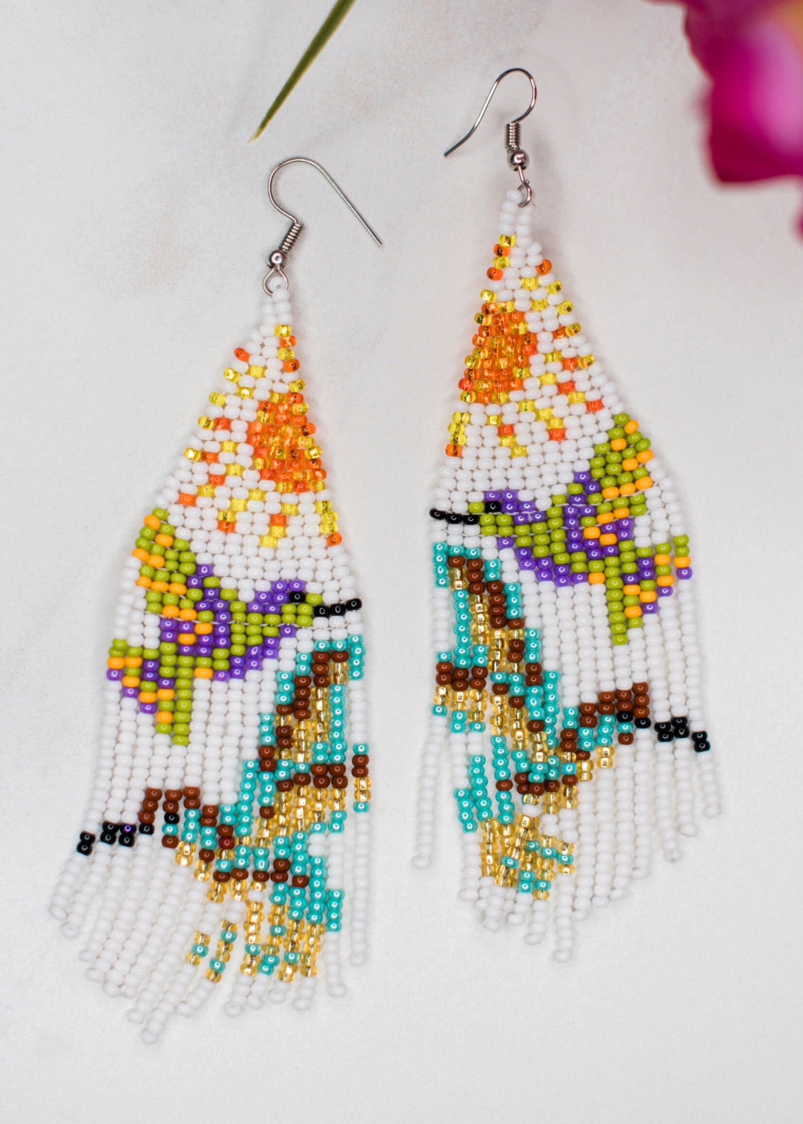 Lucia's Imports Sunrise Hummingbird Beaded Fringe Earrings