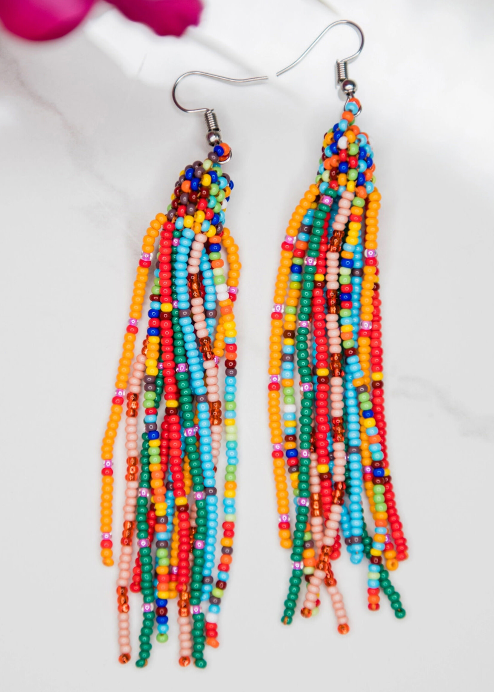Lucia's Imports Colorful Beaded Tassel Earrings