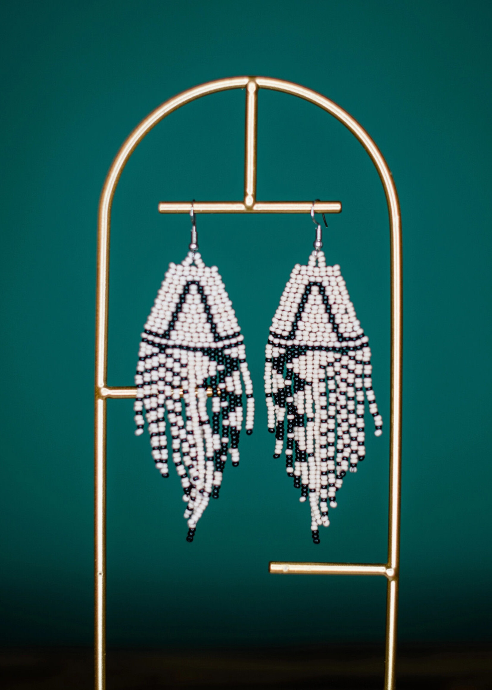 Lucia's Imports Rayas Neutral Beaded Fringe Earrings