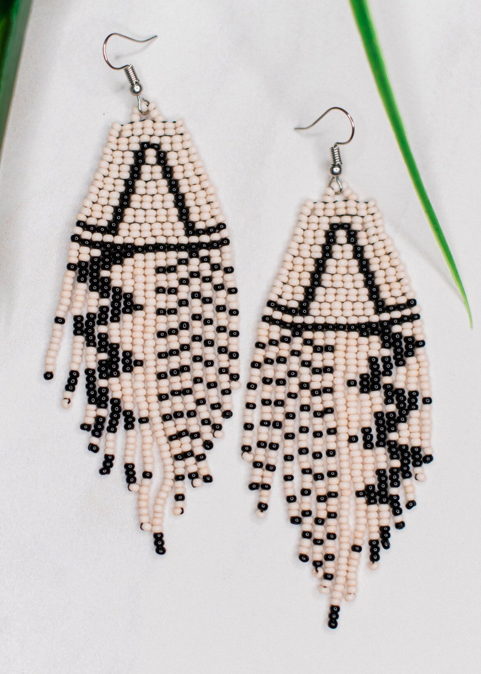 Lucia's Imports Rayas Neutral Beaded Fringe Earrings