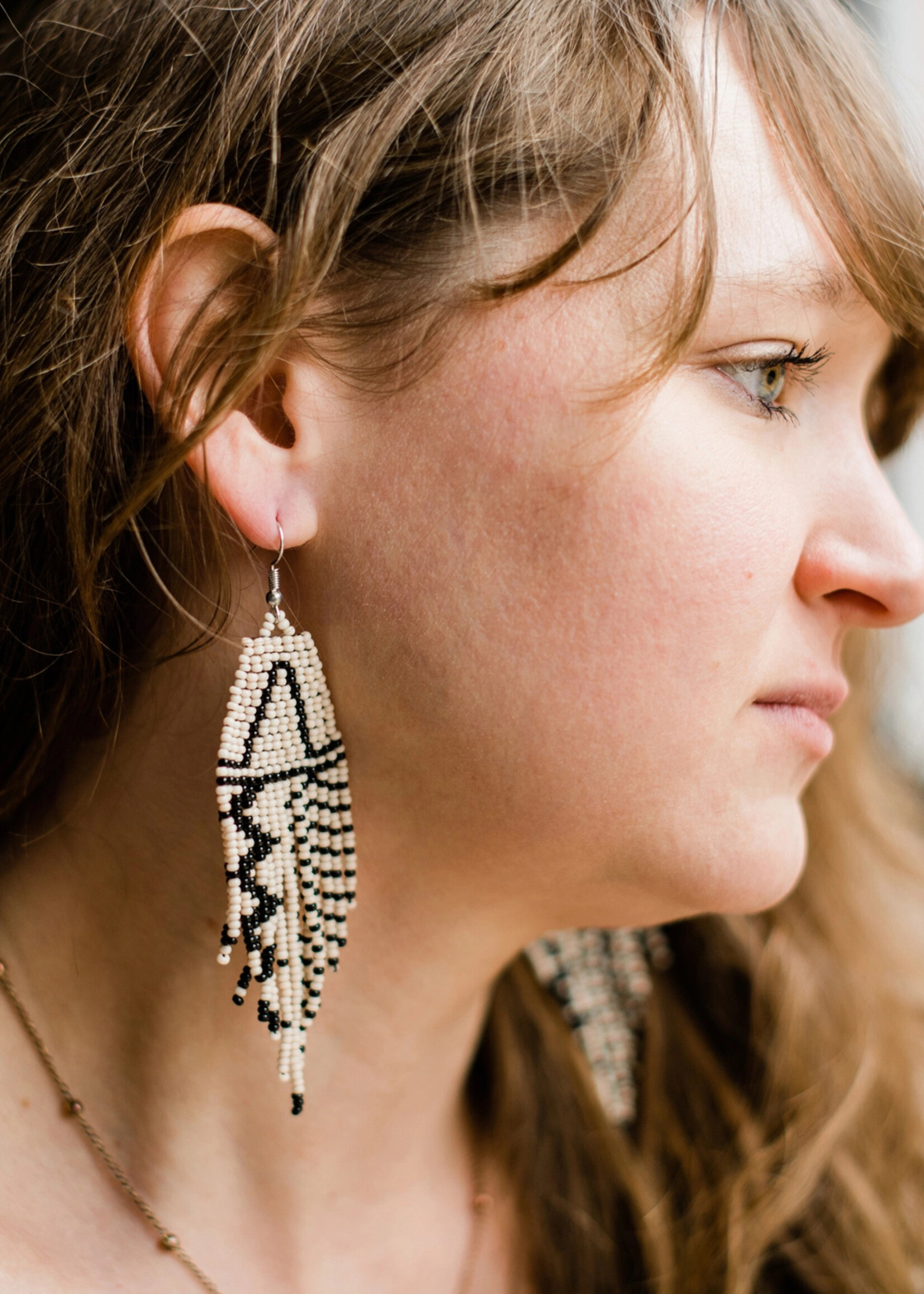 Lucia's Imports Rayas Neutral Beaded Fringe Earrings