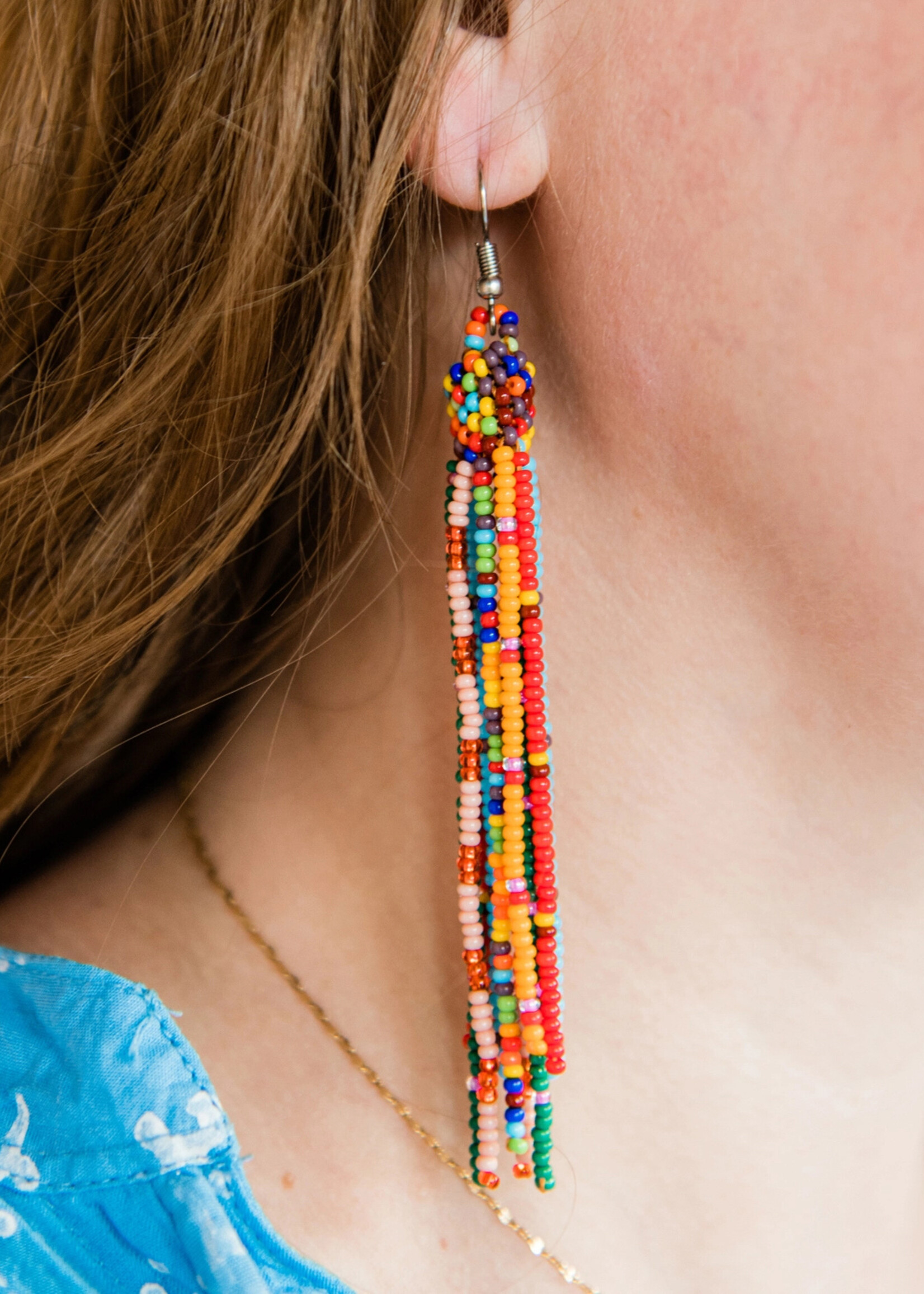 Lucia's Imports Colorful Beaded Tassel Earrings