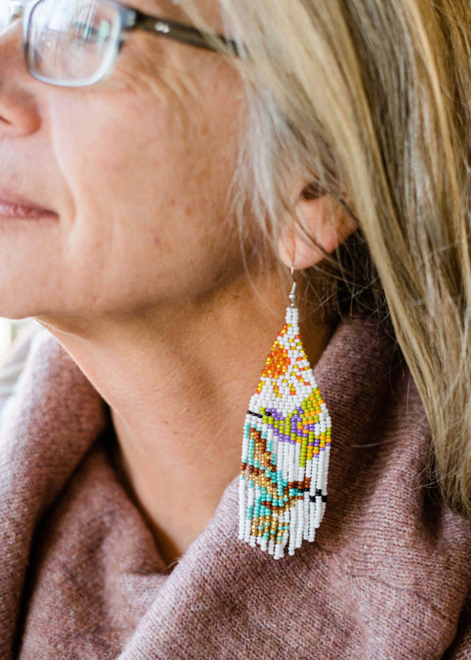 Lucia's Imports Sunrise Hummingbird Beaded Fringe Earrings