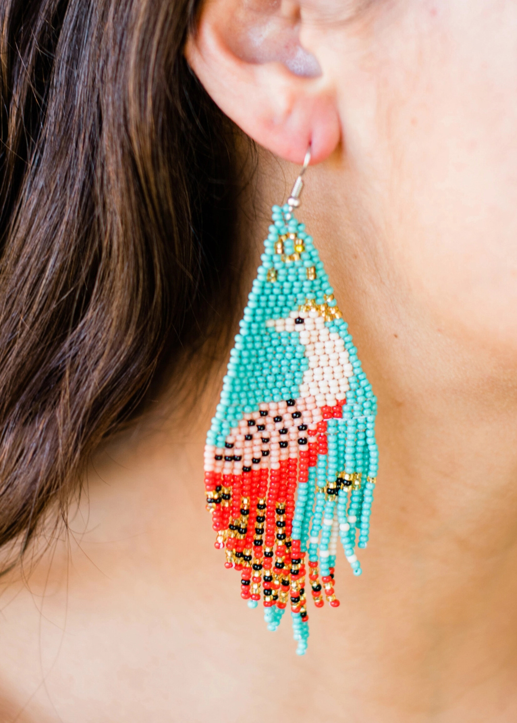 Lucia's Imports Beaded Fringe Peacock Earrings